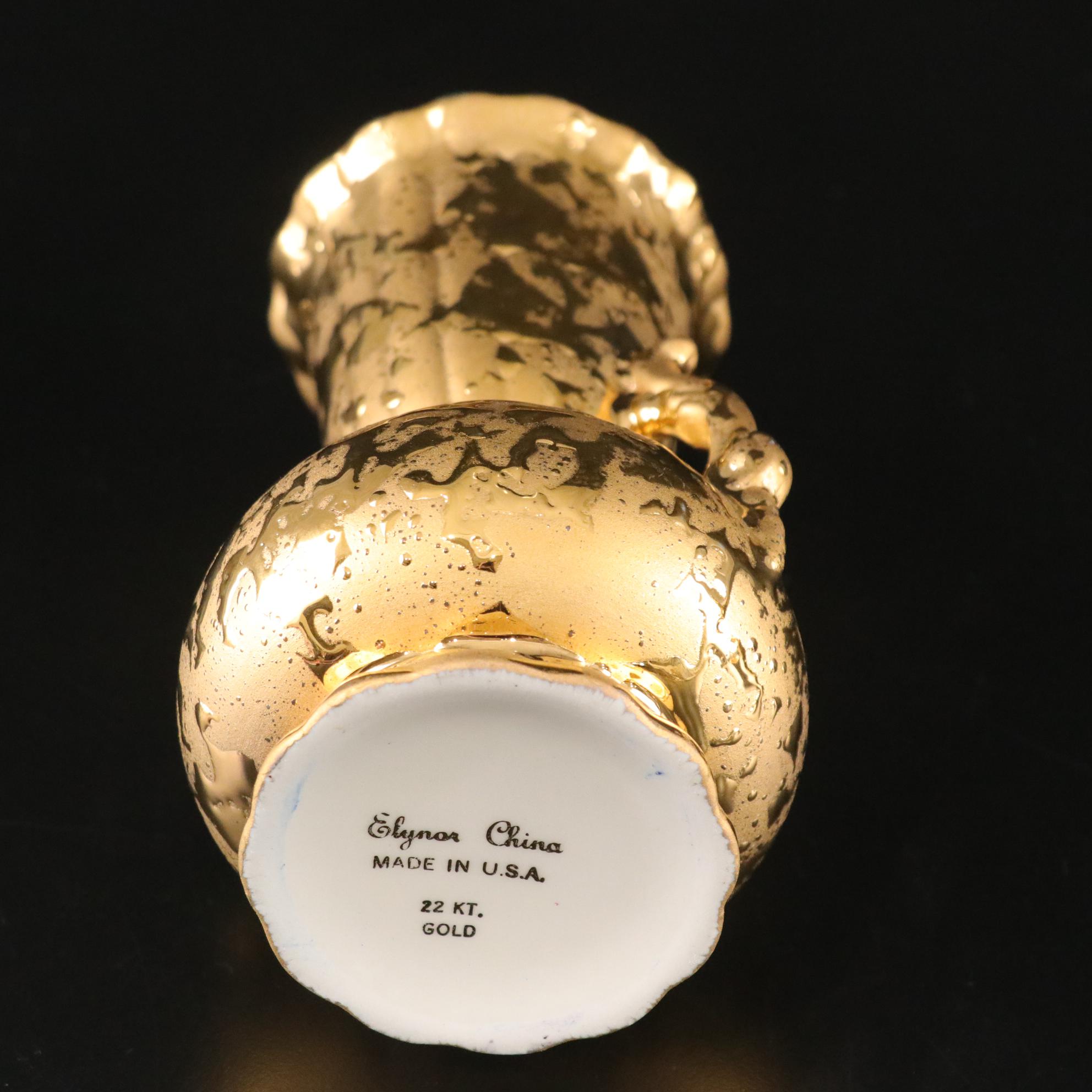 Elynor China 22k Gold Bud Vase & Dish with Swan Bowl