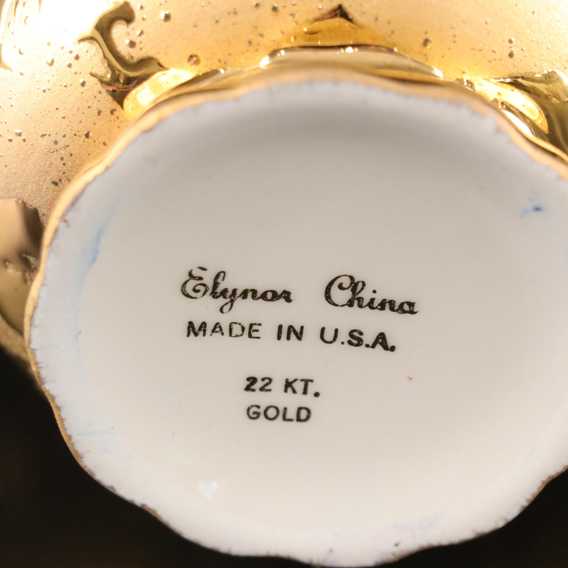 Elynor China 22k Gold Bud Vase & Dish with Swan Bowl