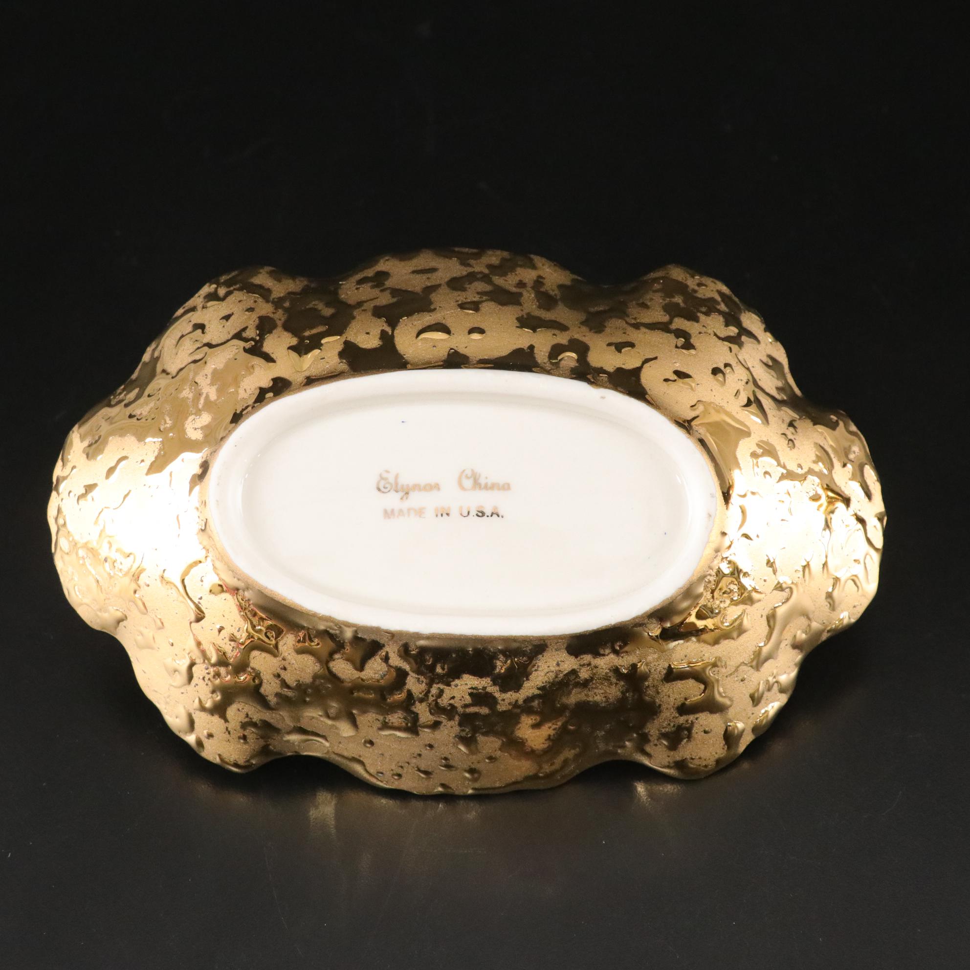Elynor China 22k Gold Bud Vase & Dish with Swan Bowl