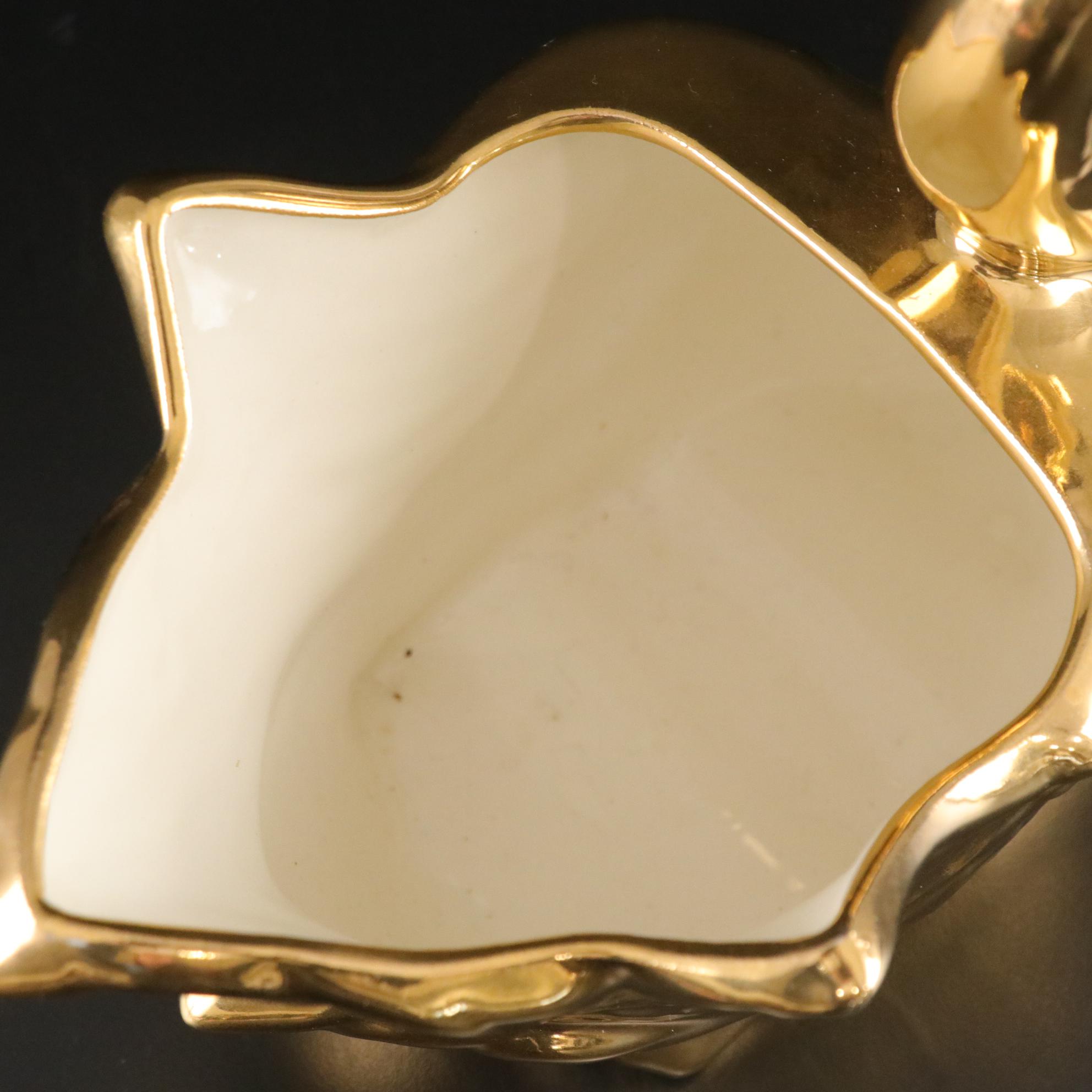 Elynor China 22k Gold Bud Vase & Dish with Swan Bowl