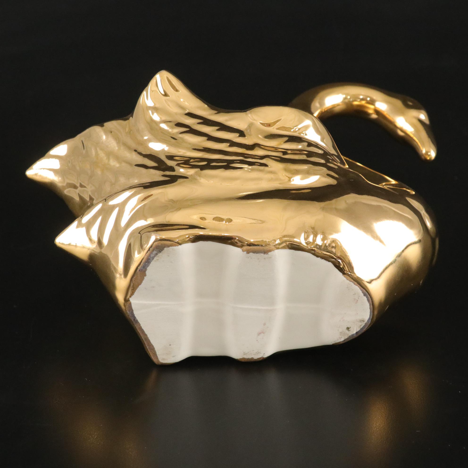 Elynor China 22k Gold Bud Vase & Dish with Swan Bowl