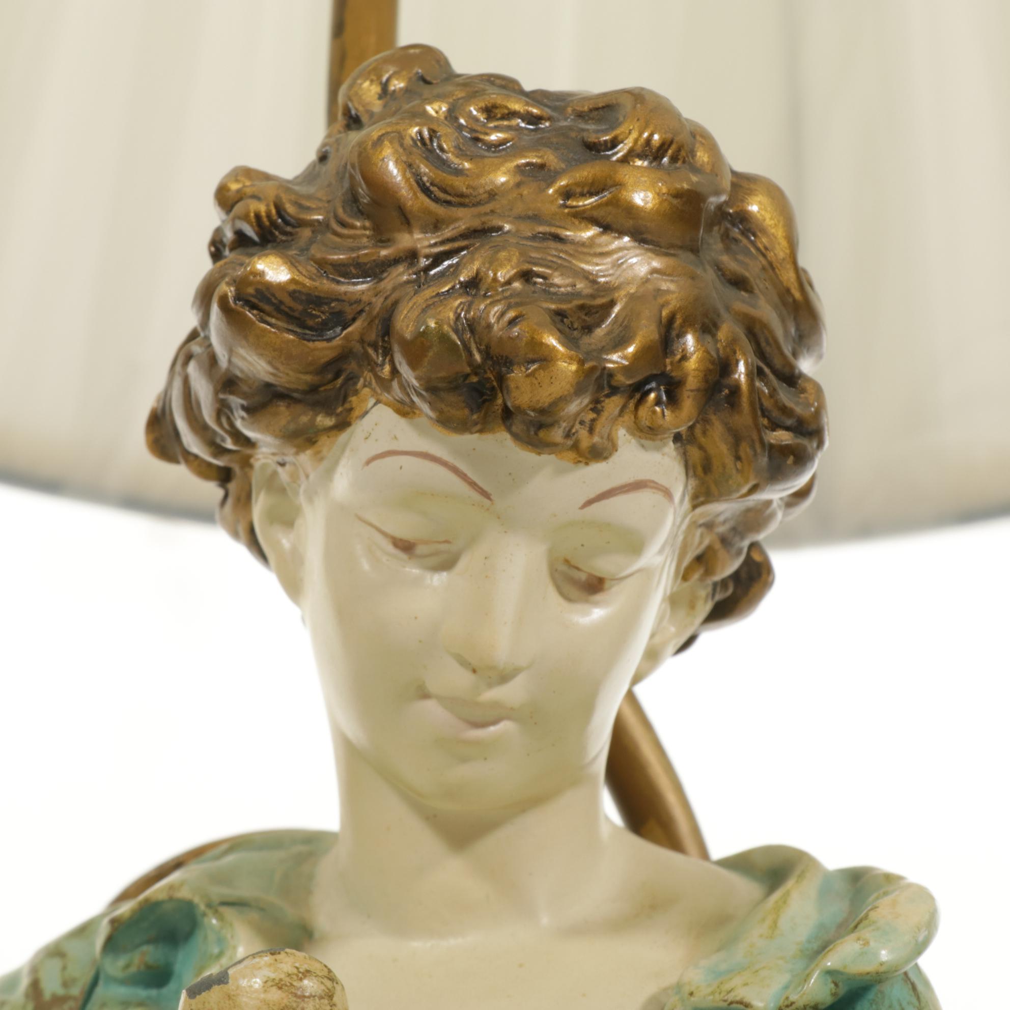 Collection Francaise Metal Figural Lamp After L&F Moreau, Mid-20th C