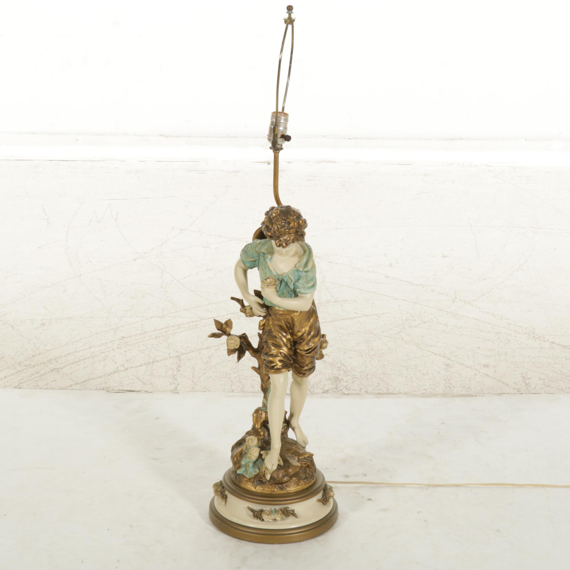 Collection Francaise Metal Figural Lamp After L&F Moreau, Mid-20th C