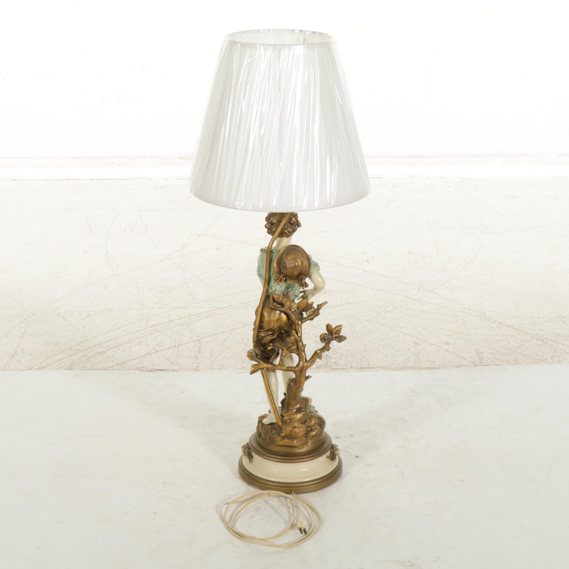 Collection Francaise Metal Figural Lamp After L&F Moreau, Mid-20th C