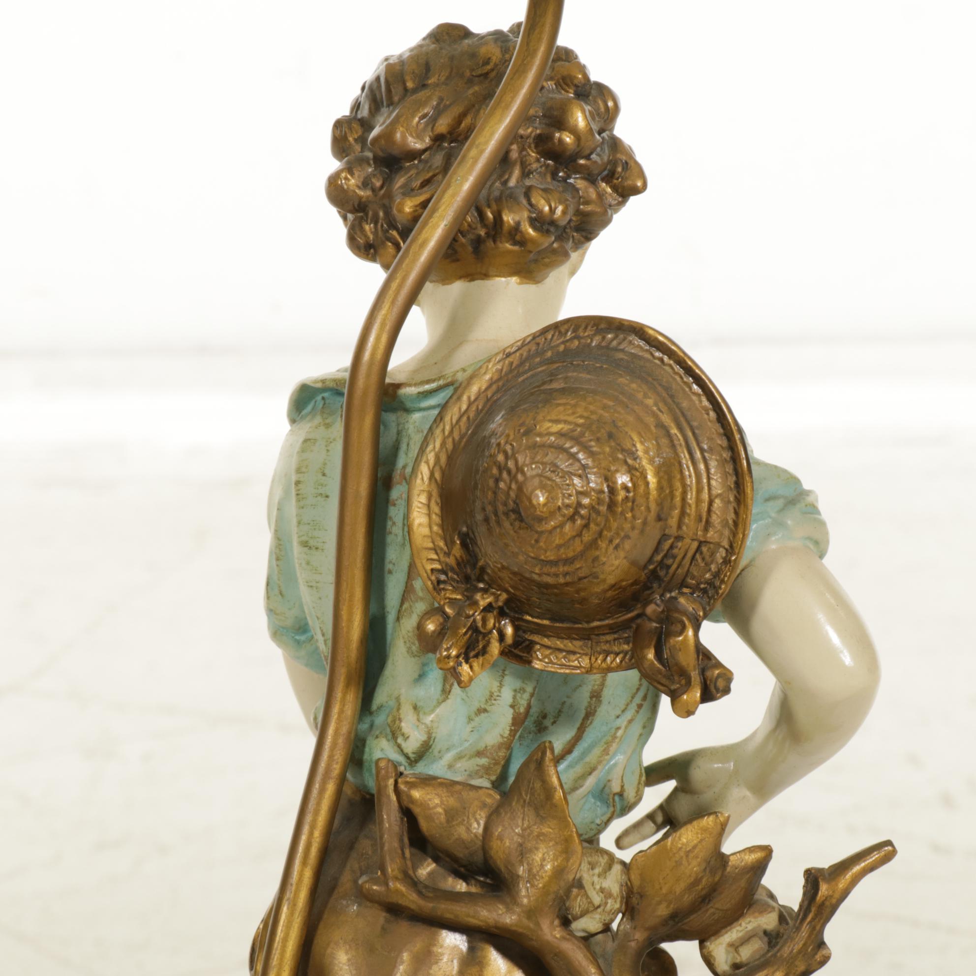 Collection Francaise Metal Figural Lamp After L&F Moreau, Mid-20th C
