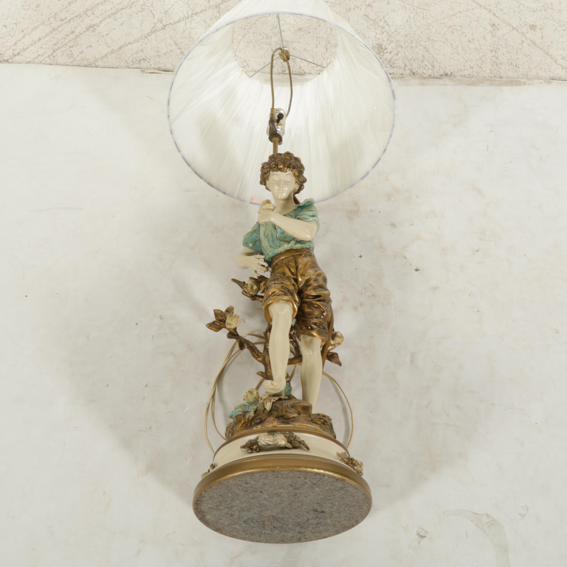 Collection Francaise Metal Figural Lamp After L&F Moreau, Mid-20th C