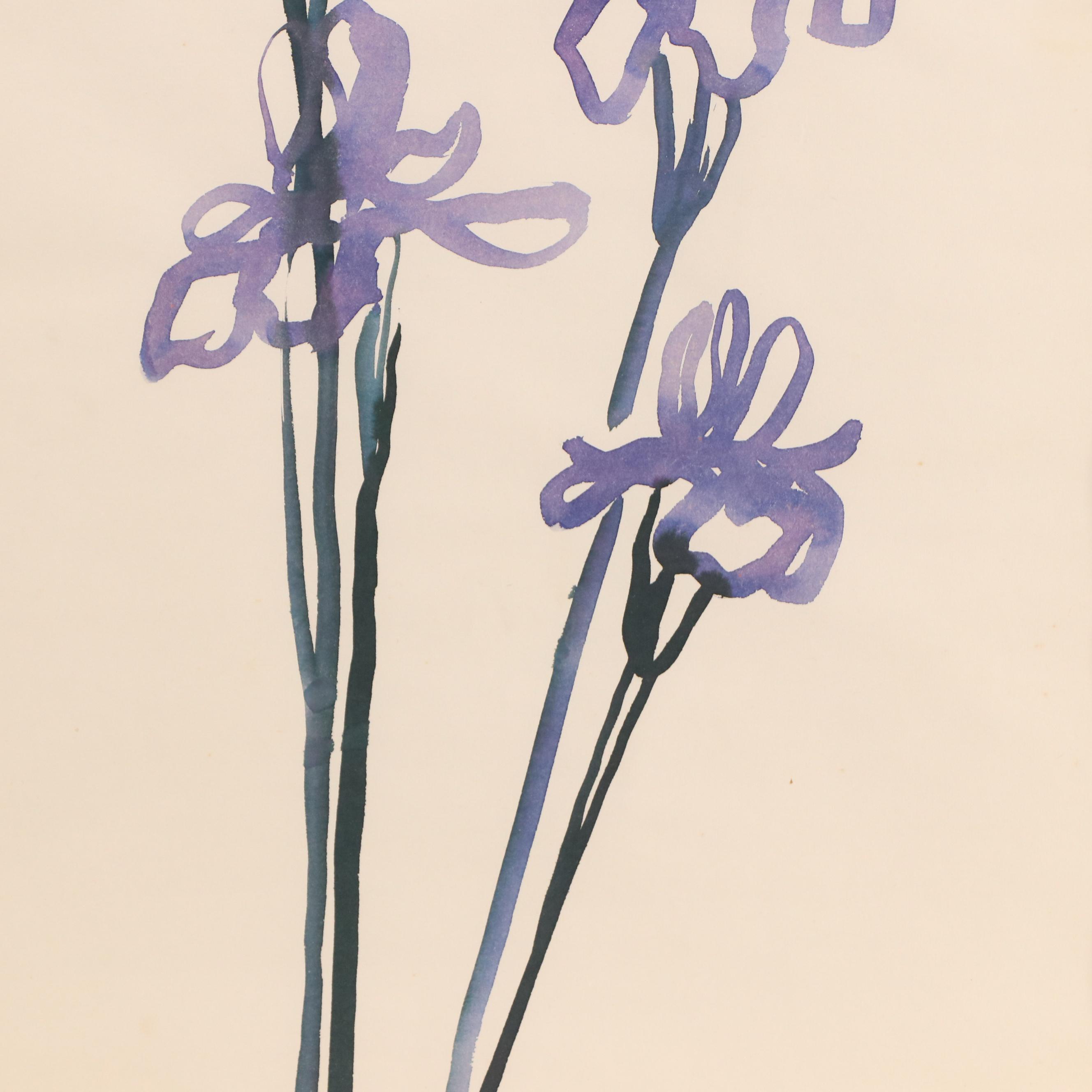 Rhoda Staley Abstract Floral Watercolor Painting of Irises