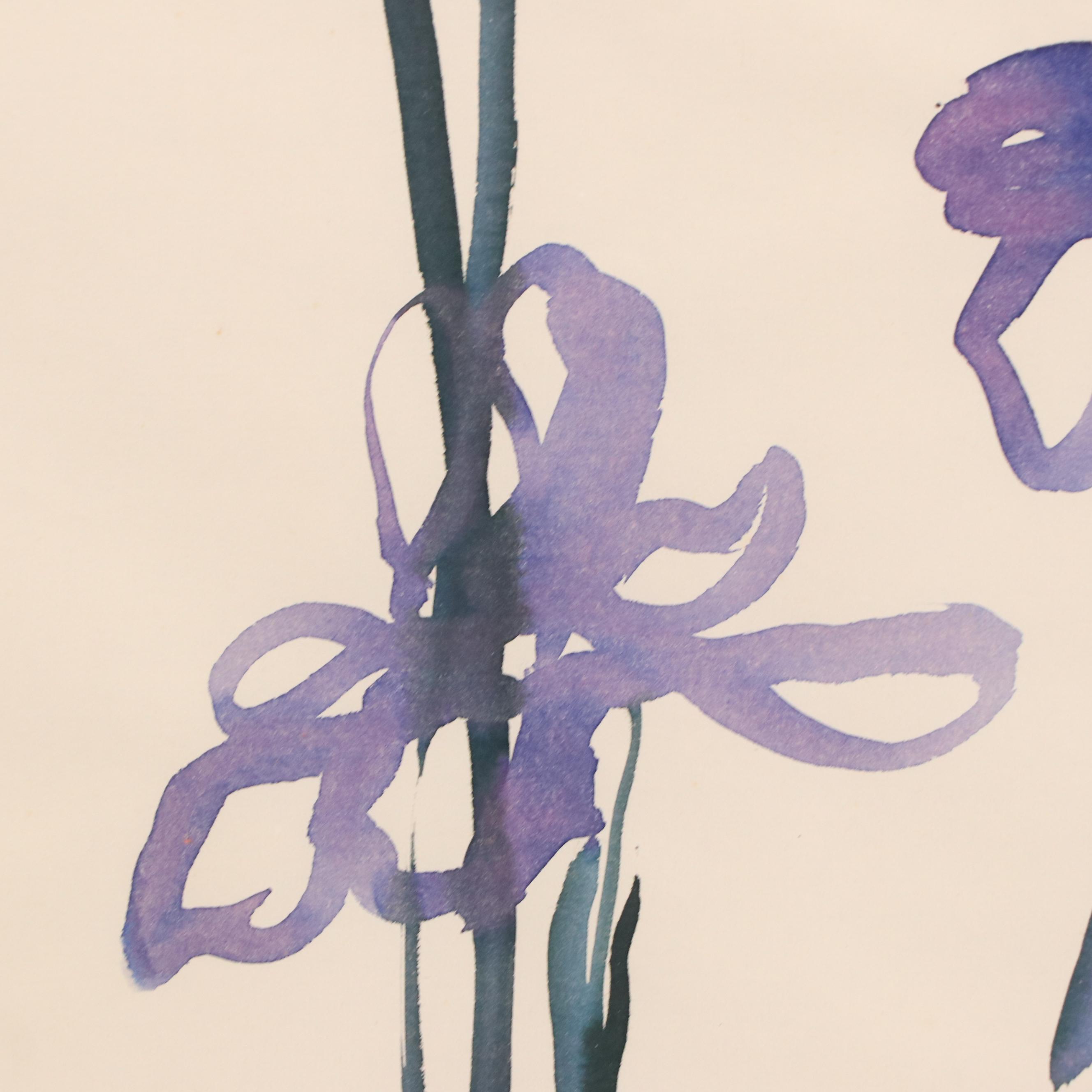 Rhoda Staley Abstract Floral Watercolor Painting of Irises