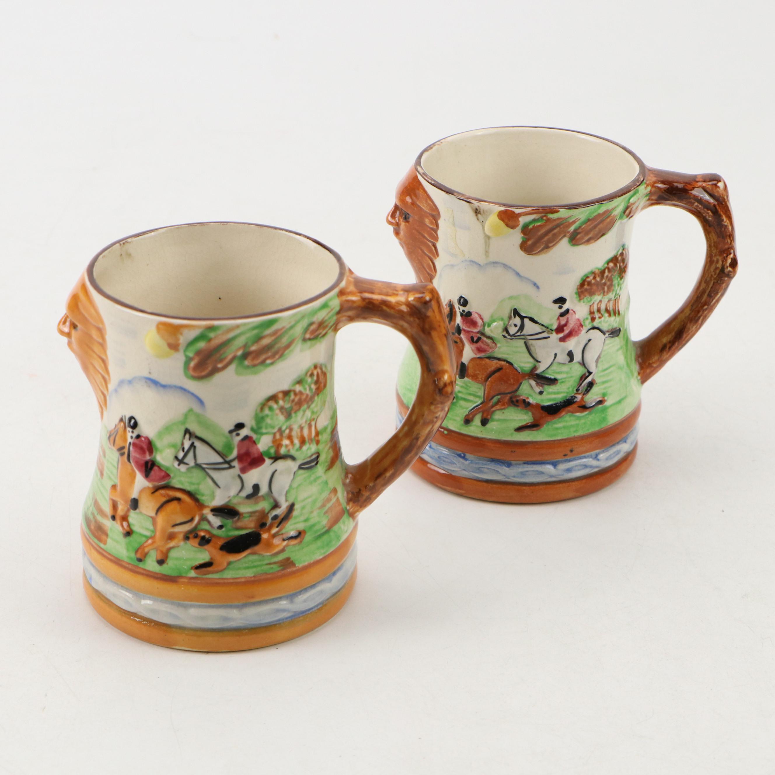 Arthur Wood with Other Hunt Scene Tankards and Teapot, Early to Mid-20th Century
