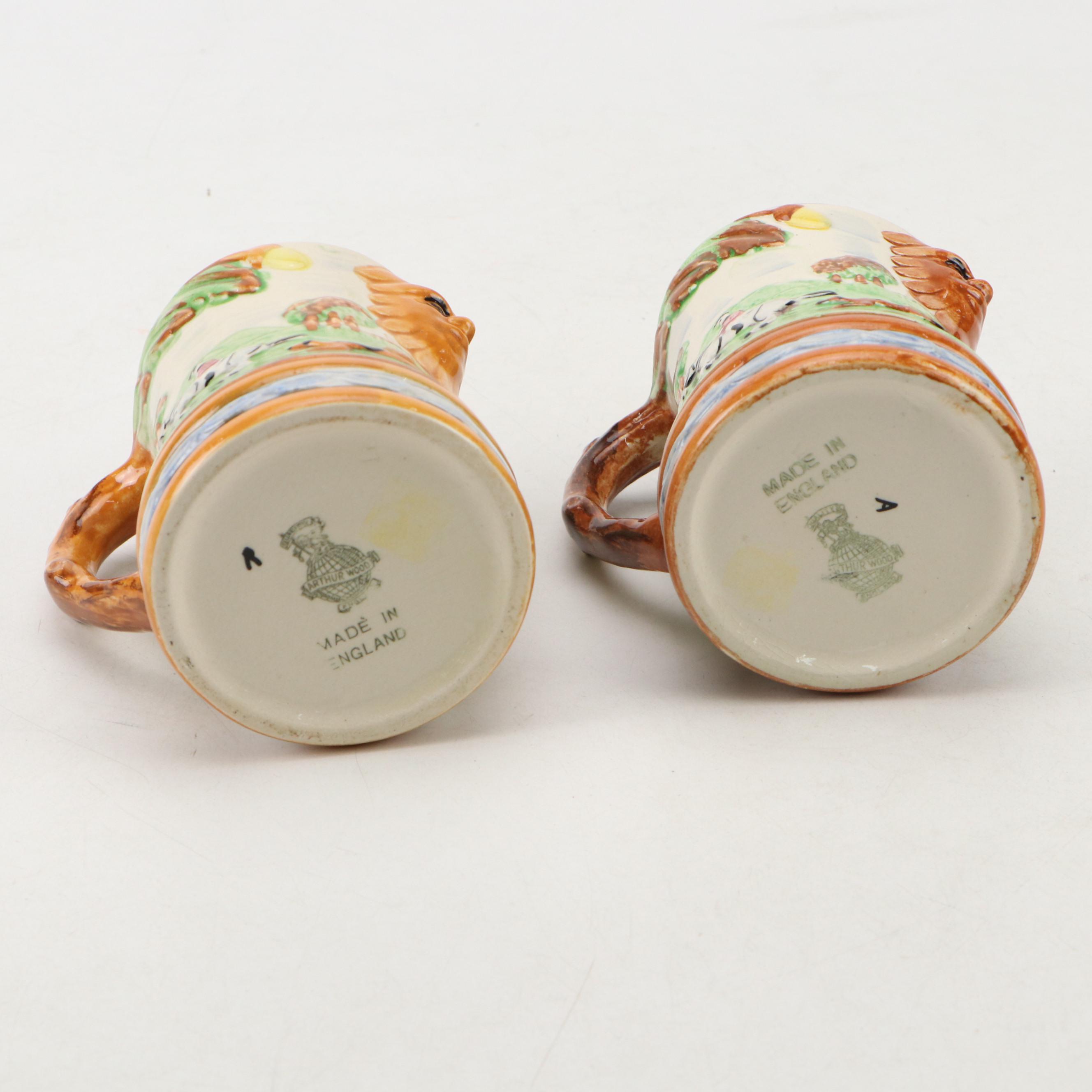 Arthur Wood with Other Hunt Scene Tankards and Teapot, Early to Mid-20th Century