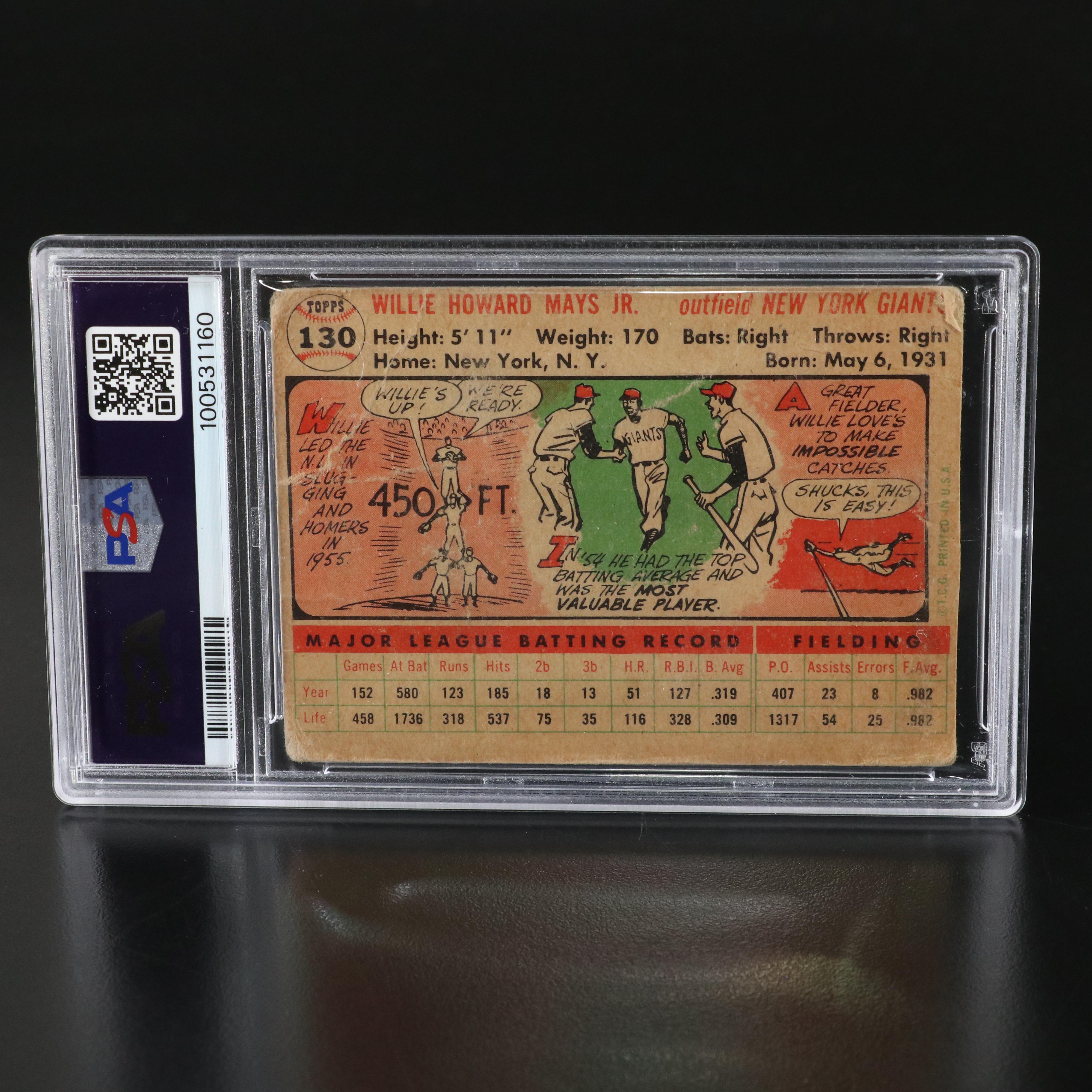 1956 Topps Willie Mays New York Giants Card Graded PSA Authentic Altered