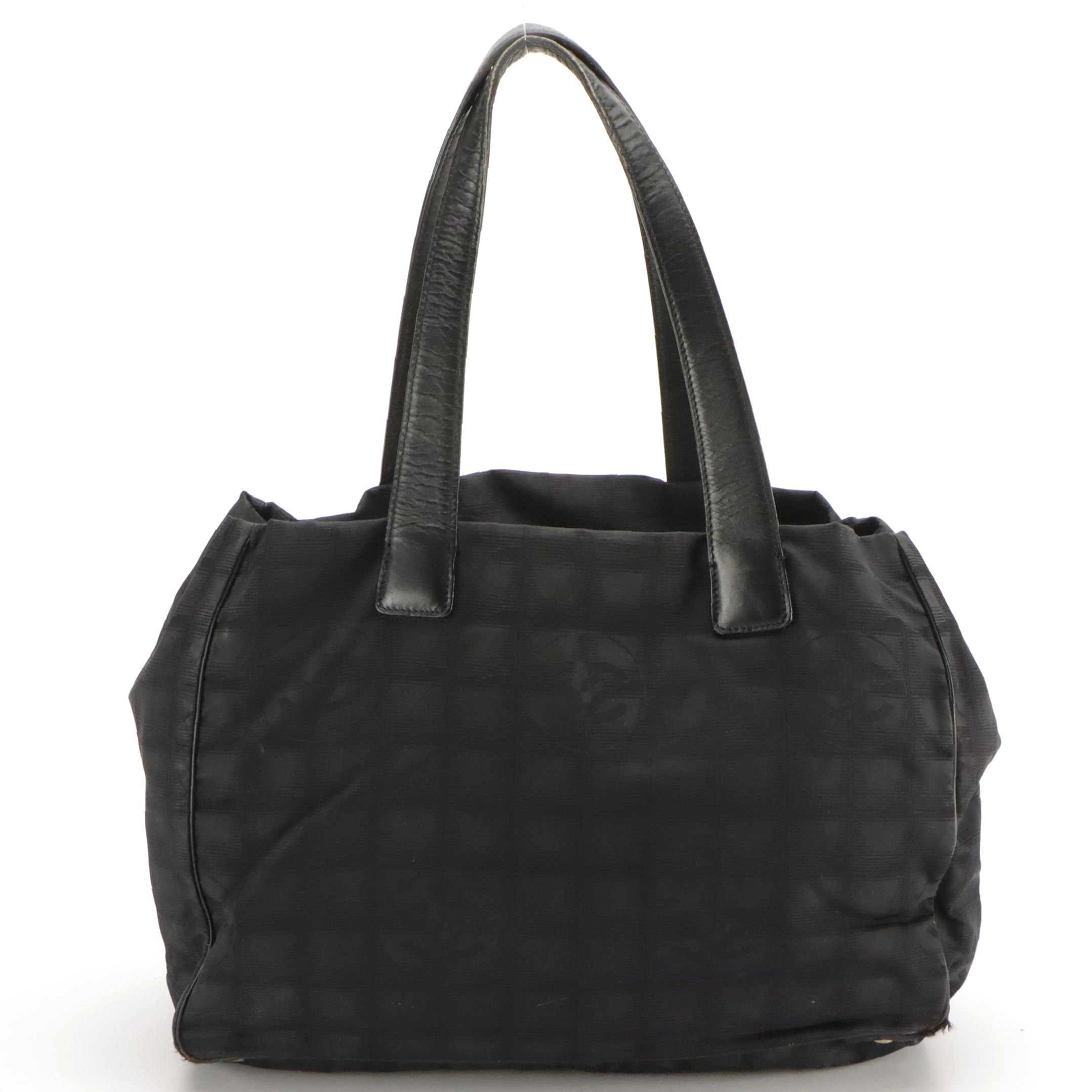 Chanel Black Nylon Jacquard and Leather Travel Line Tote