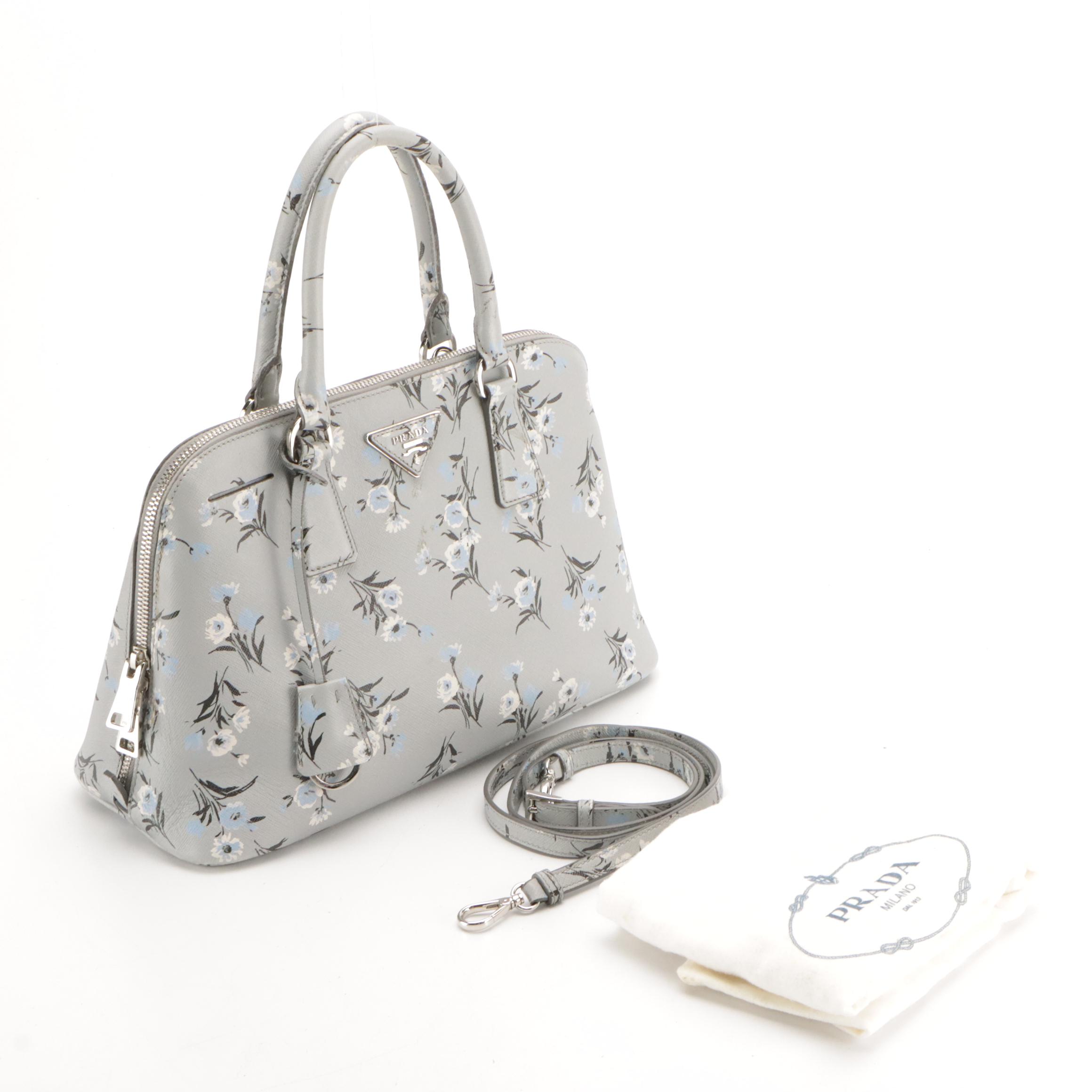 Prada Floral Print Saffiano Leather Galleria Two-Way Bag