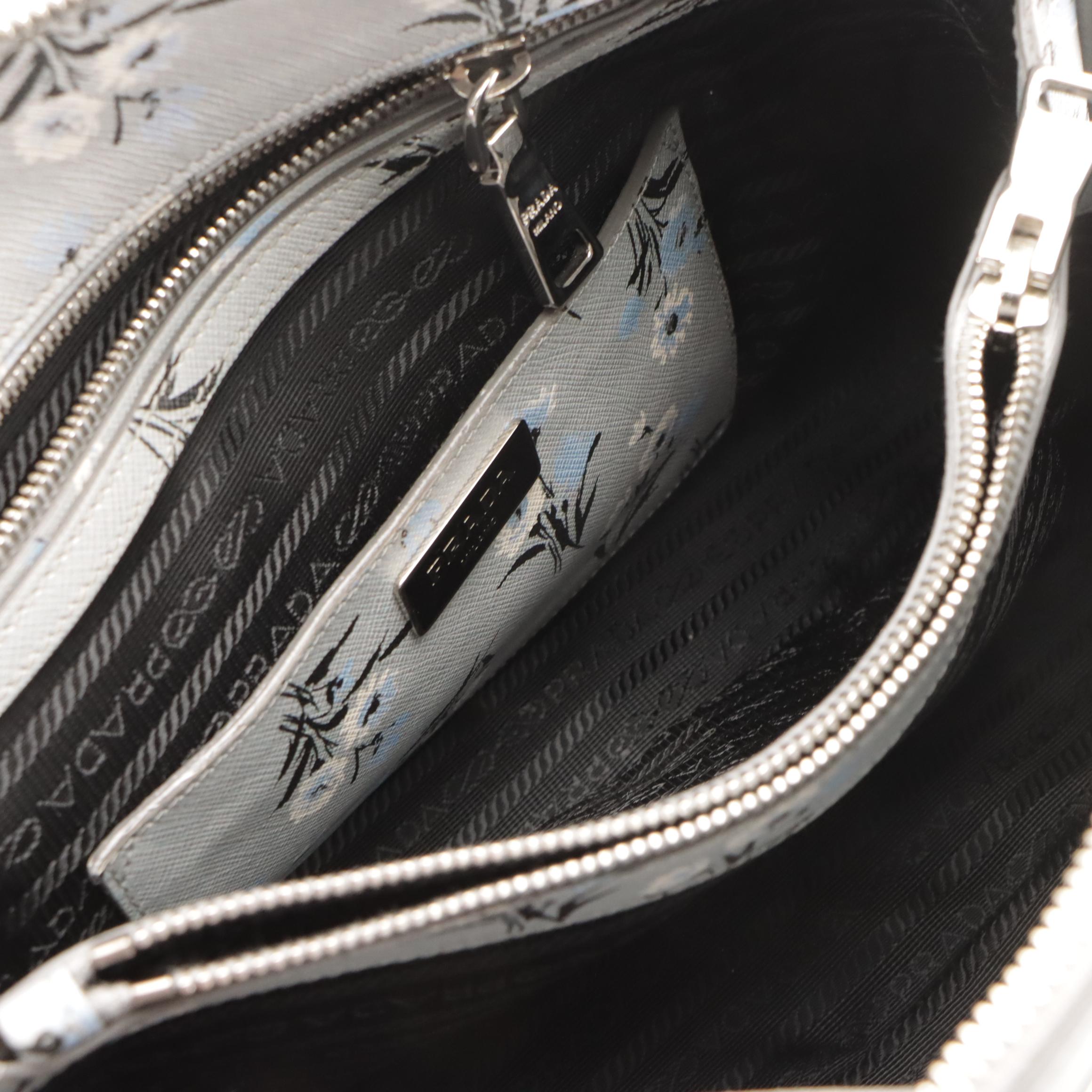 Prada Floral Print Saffiano Leather Galleria Two-Way Bag