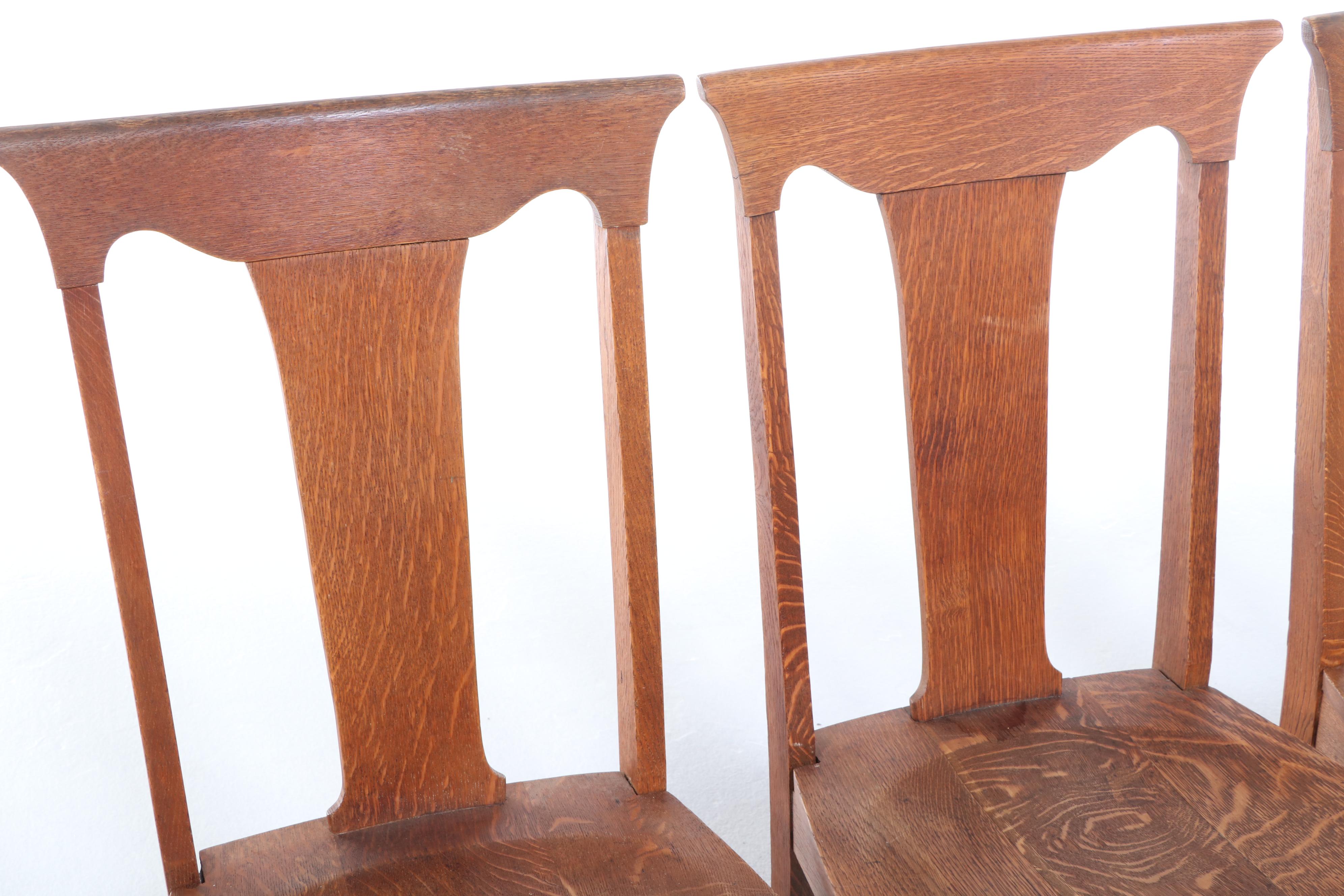 Three Colonial Revival Quartersawn Oak Dining Side Chairs, Early 20th Century