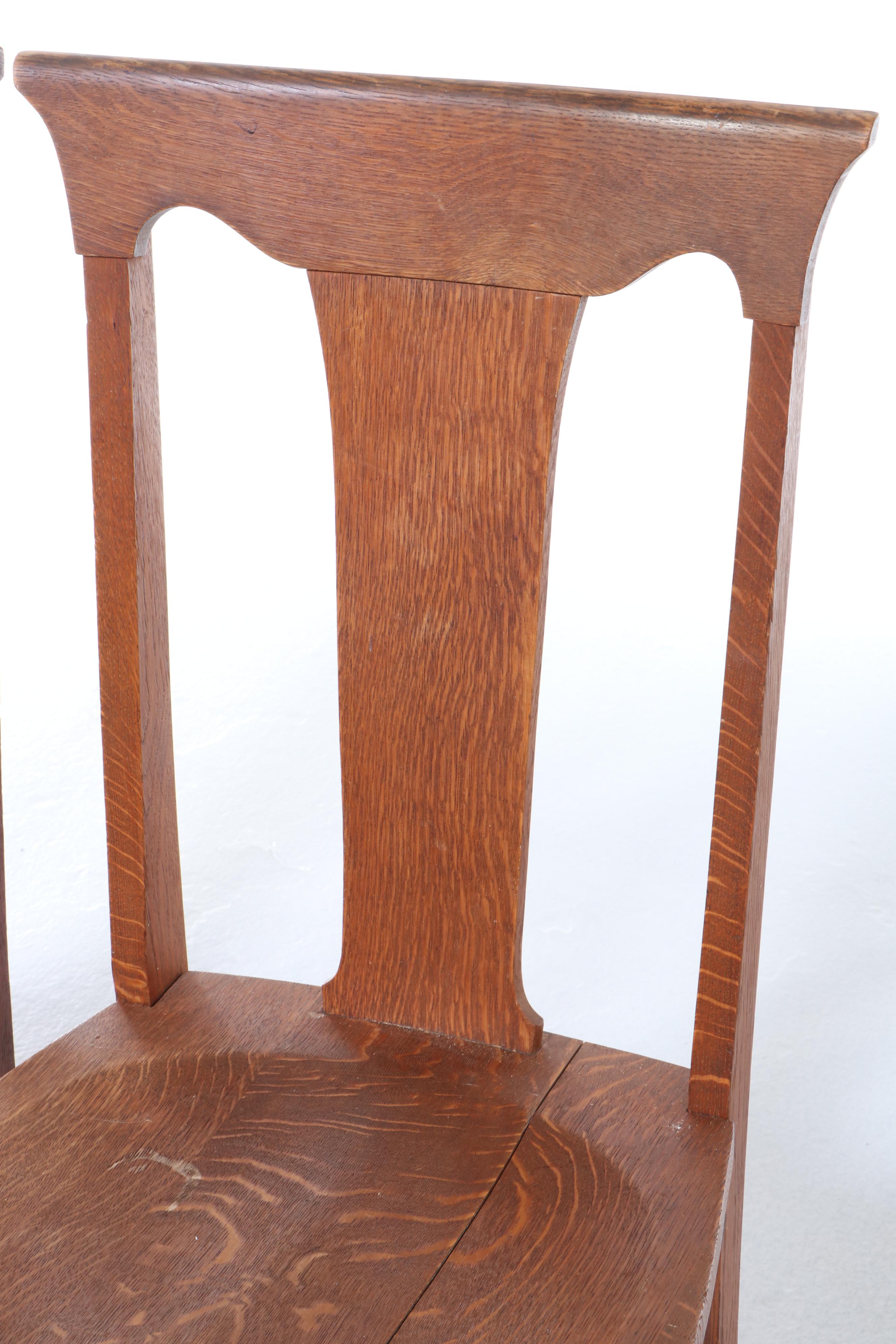 Three Colonial Revival Quartersawn Oak Dining Side Chairs, Early 20th Century
