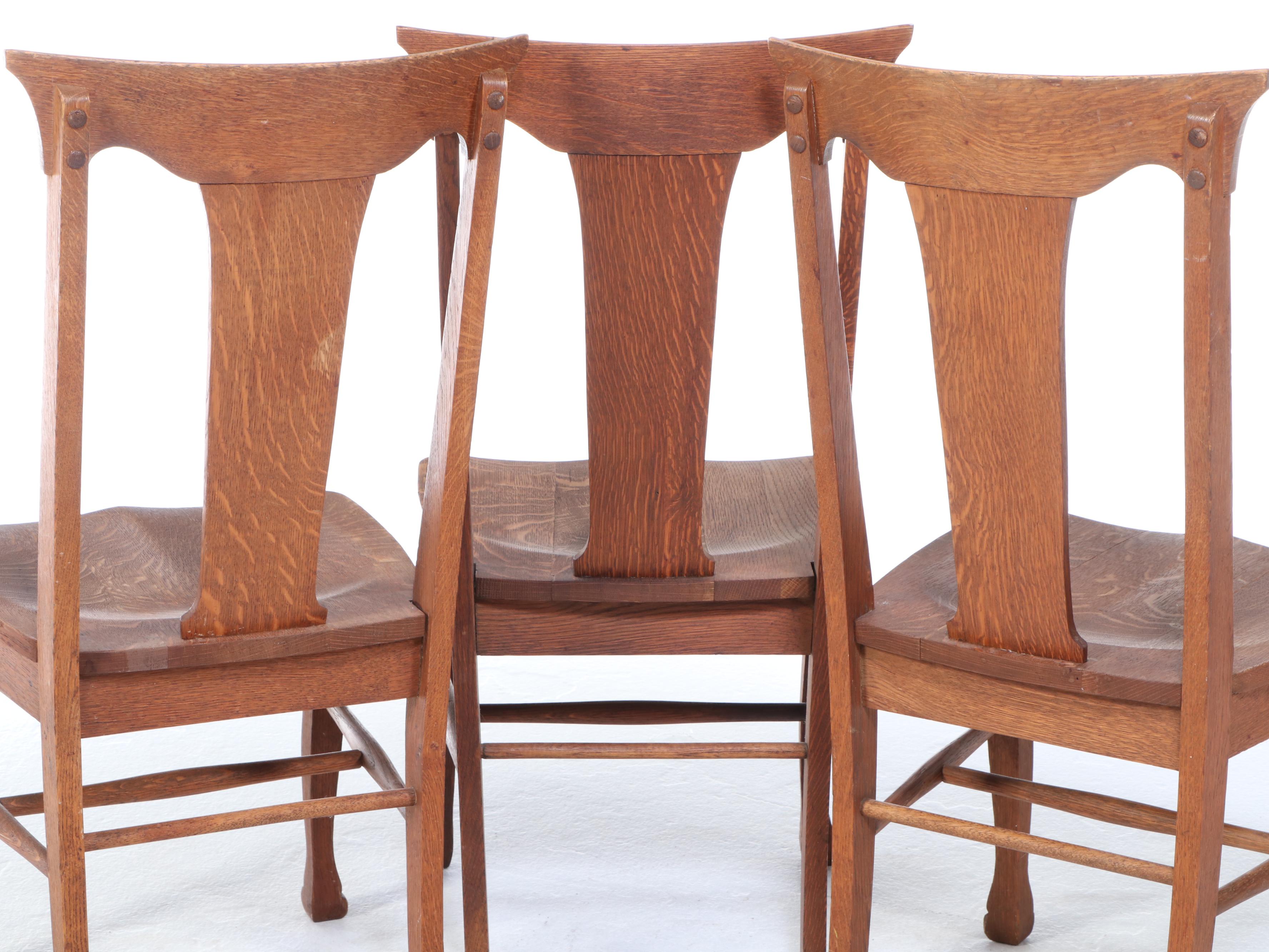 Three Colonial Revival Quartersawn Oak Dining Side Chairs, Early 20th Century