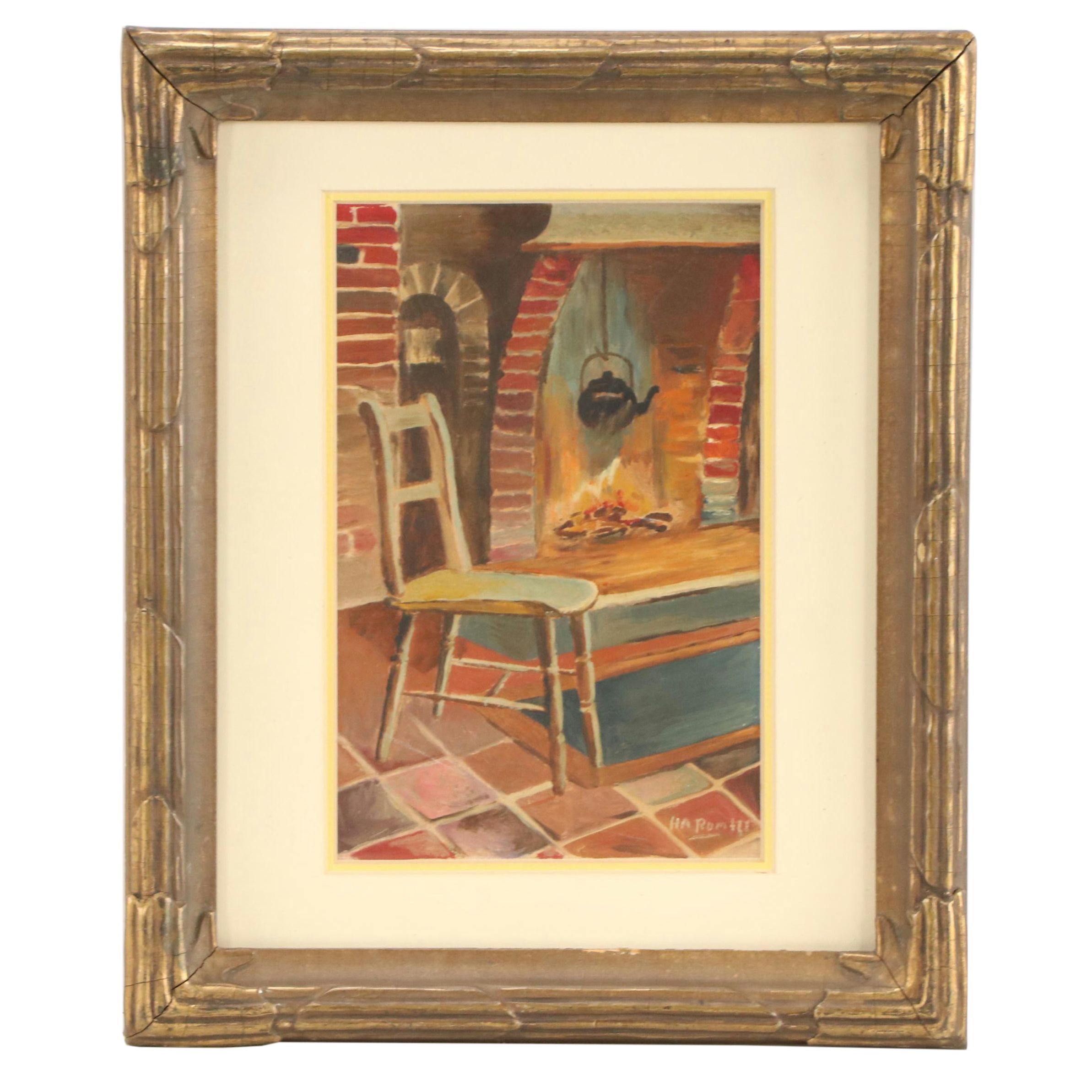 Oil Painting of Interior Scene, Late 20th Century