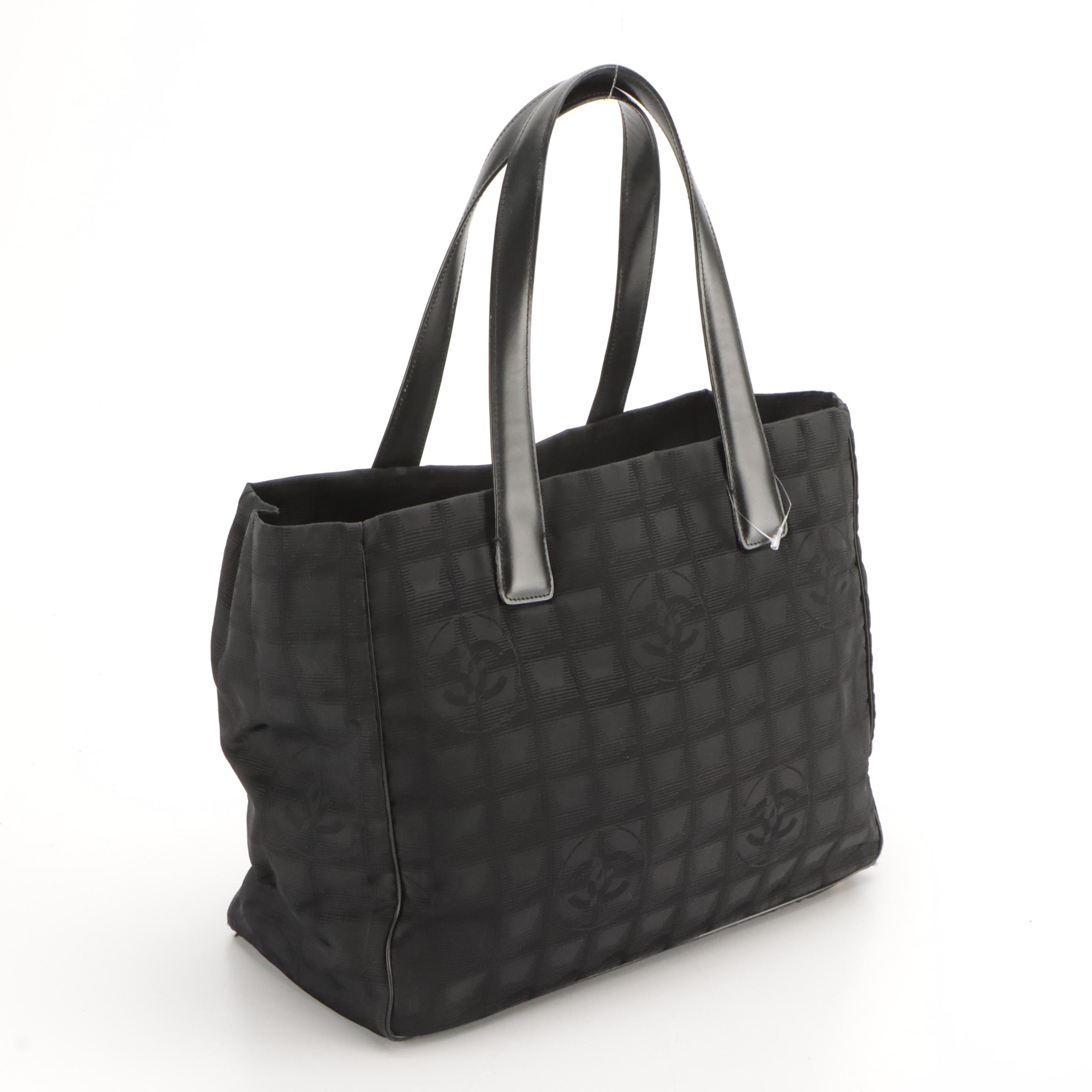 Chanel Black Nylon Jacquard and Leather Travel Line Tote