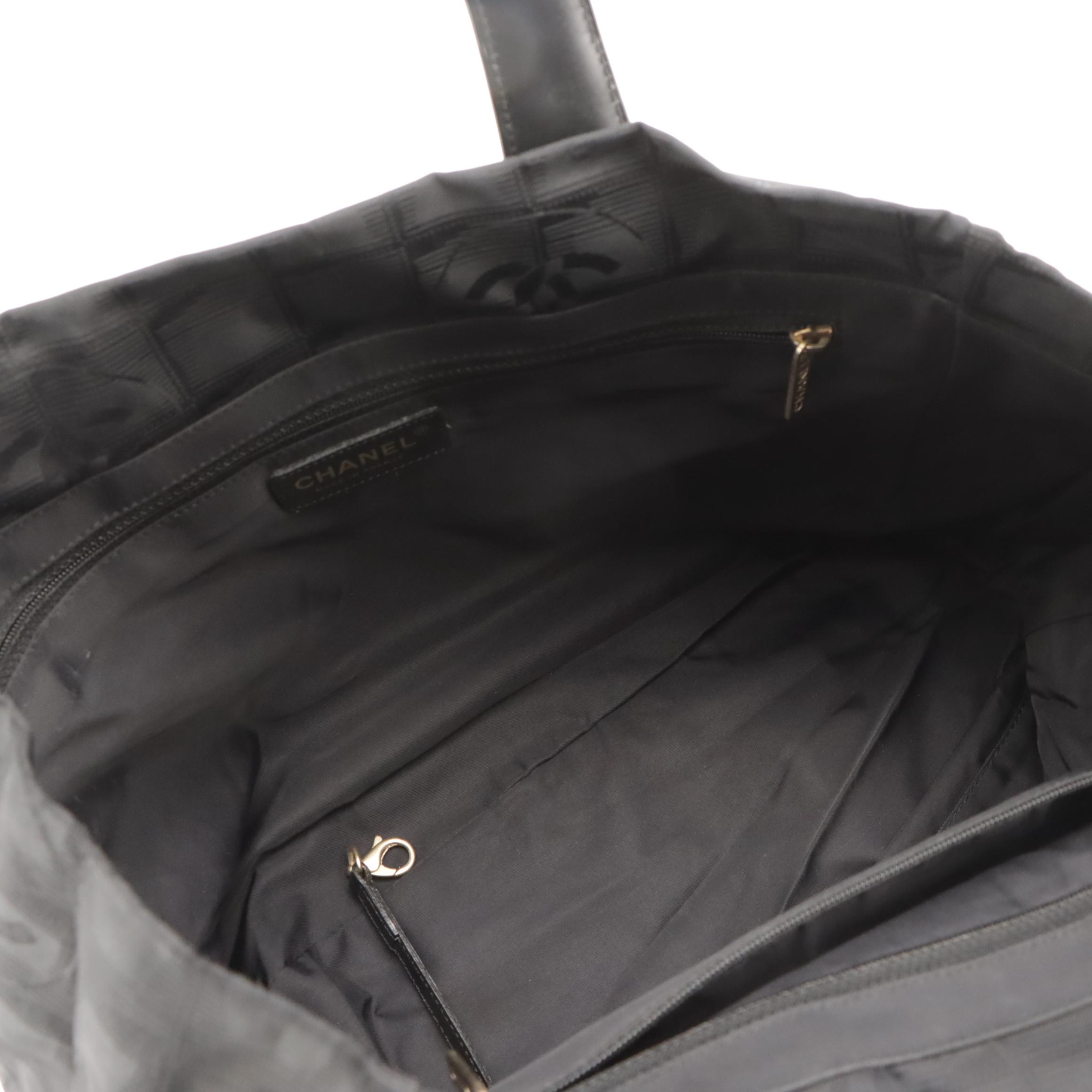 Chanel Black Nylon Jacquard and Leather Travel Line Tote