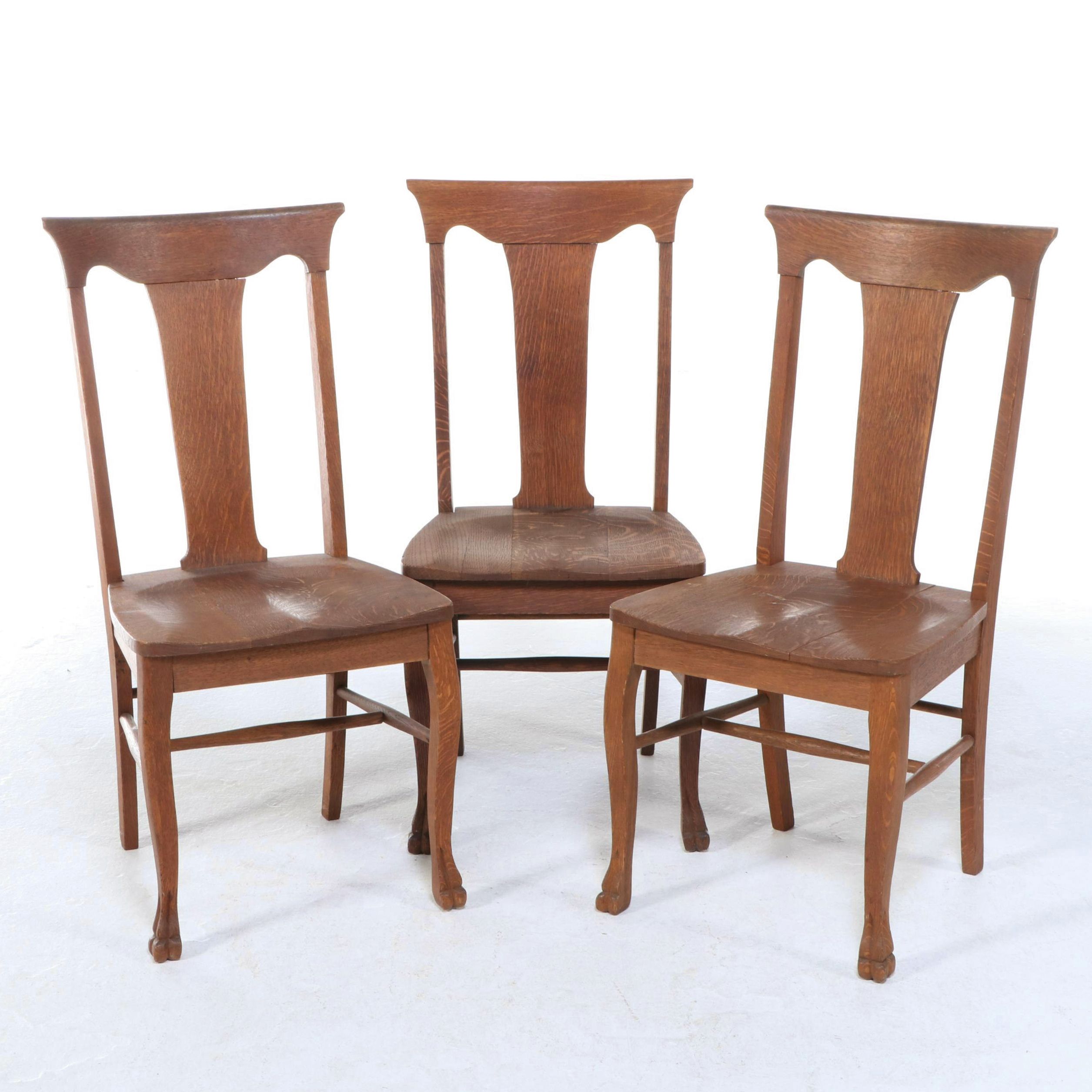 Three Colonial Revival Quartersawn Oak Dining Side Chairs, Early 20th Century