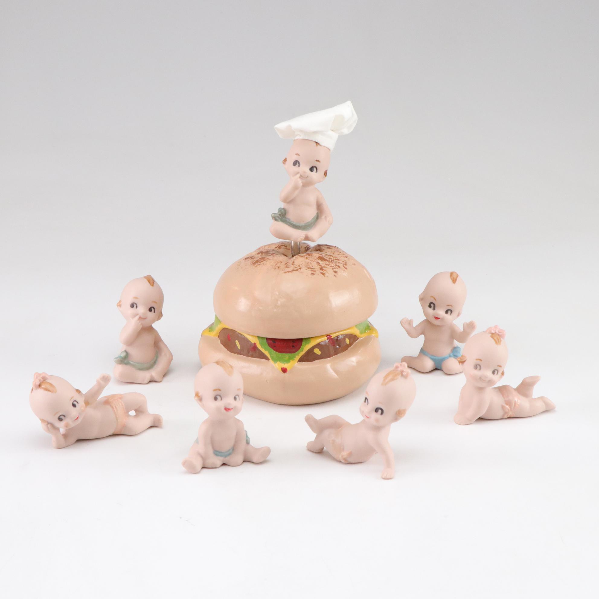 Limited Edition Kewpie Hamburger Music Box with Porcelain Kewpie Dolls, 1990s