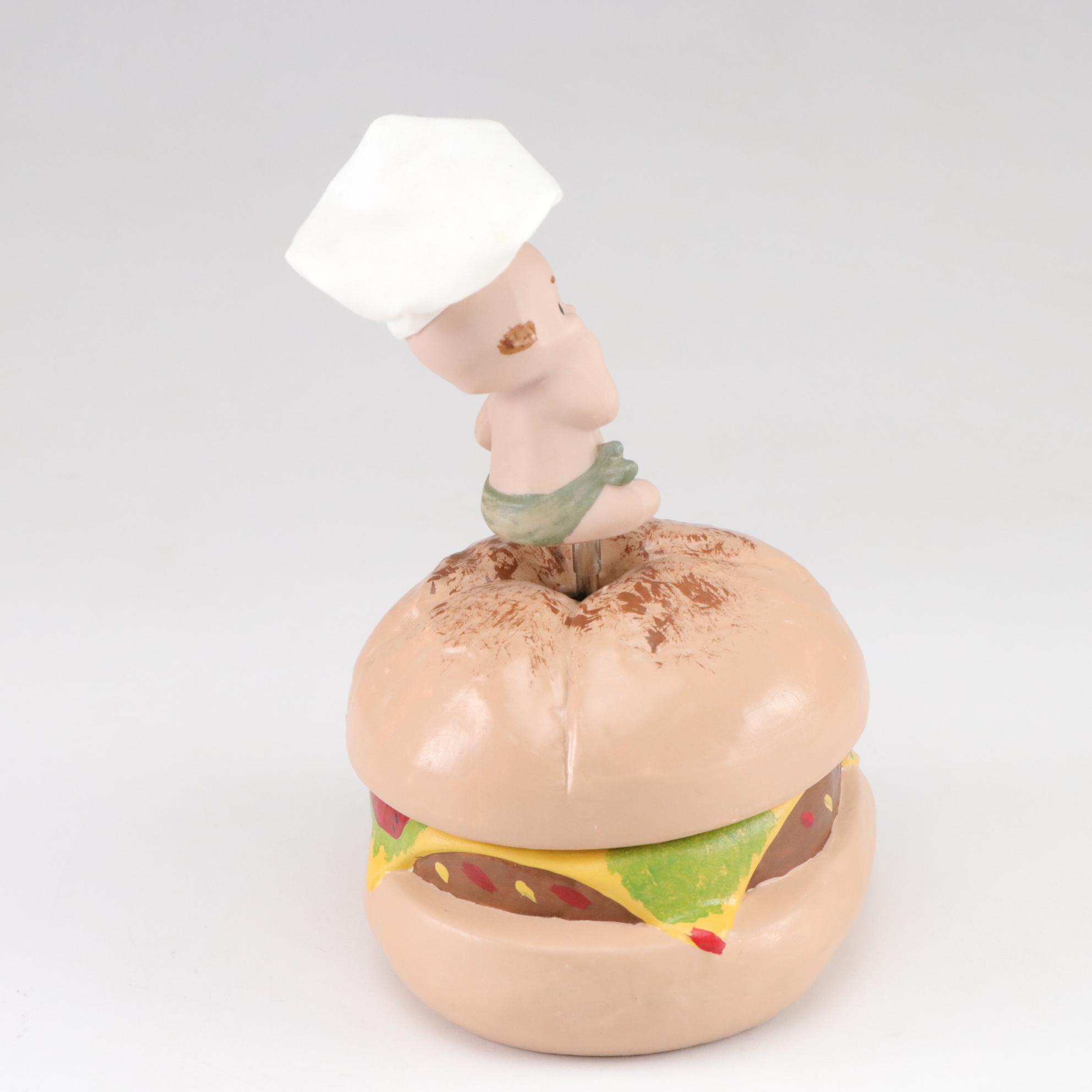 Limited Edition Kewpie Hamburger Music Box with Porcelain Kewpie Dolls, 1990s