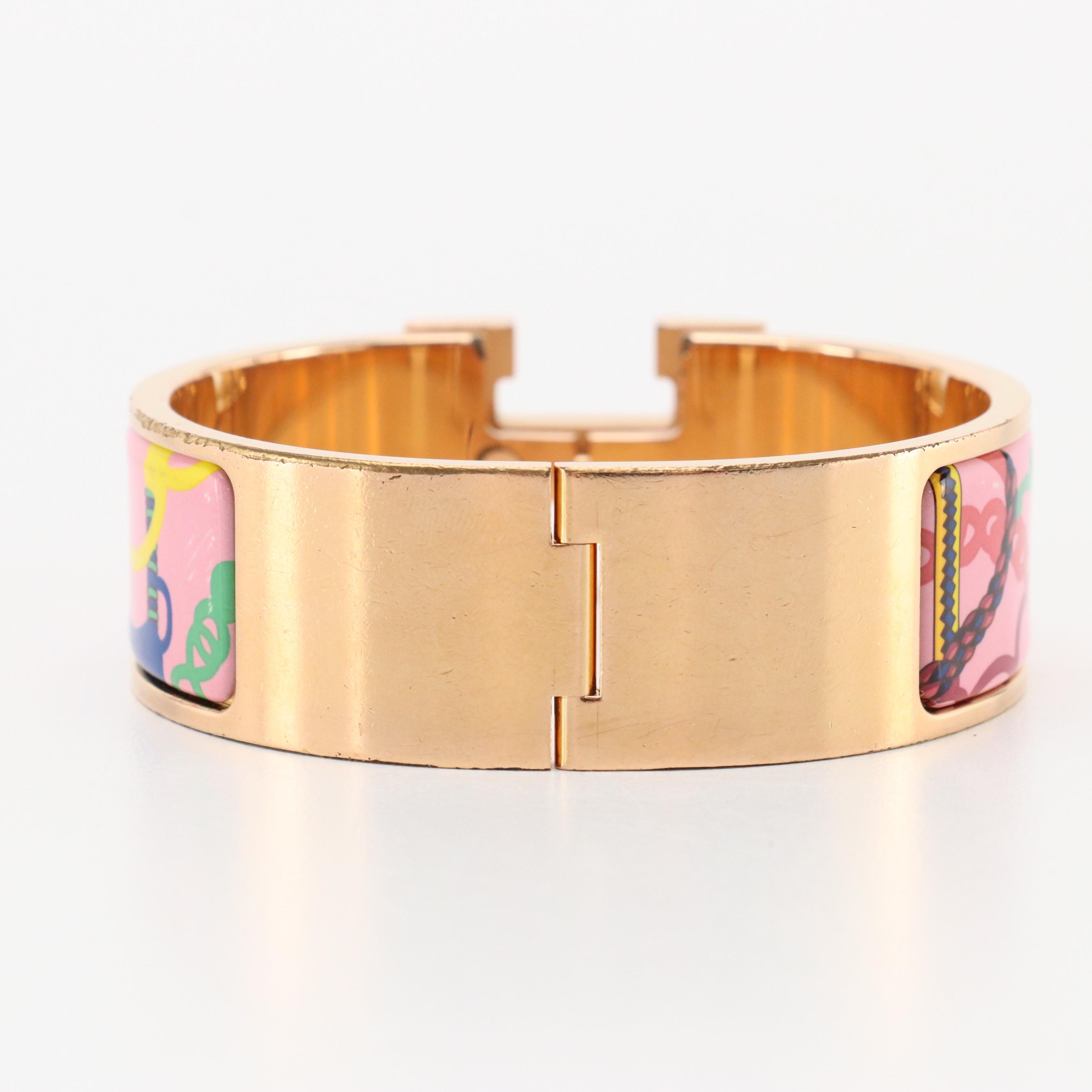 Hermès Panoplie Equestre Enameled Clic Clac H Bracelet in Box