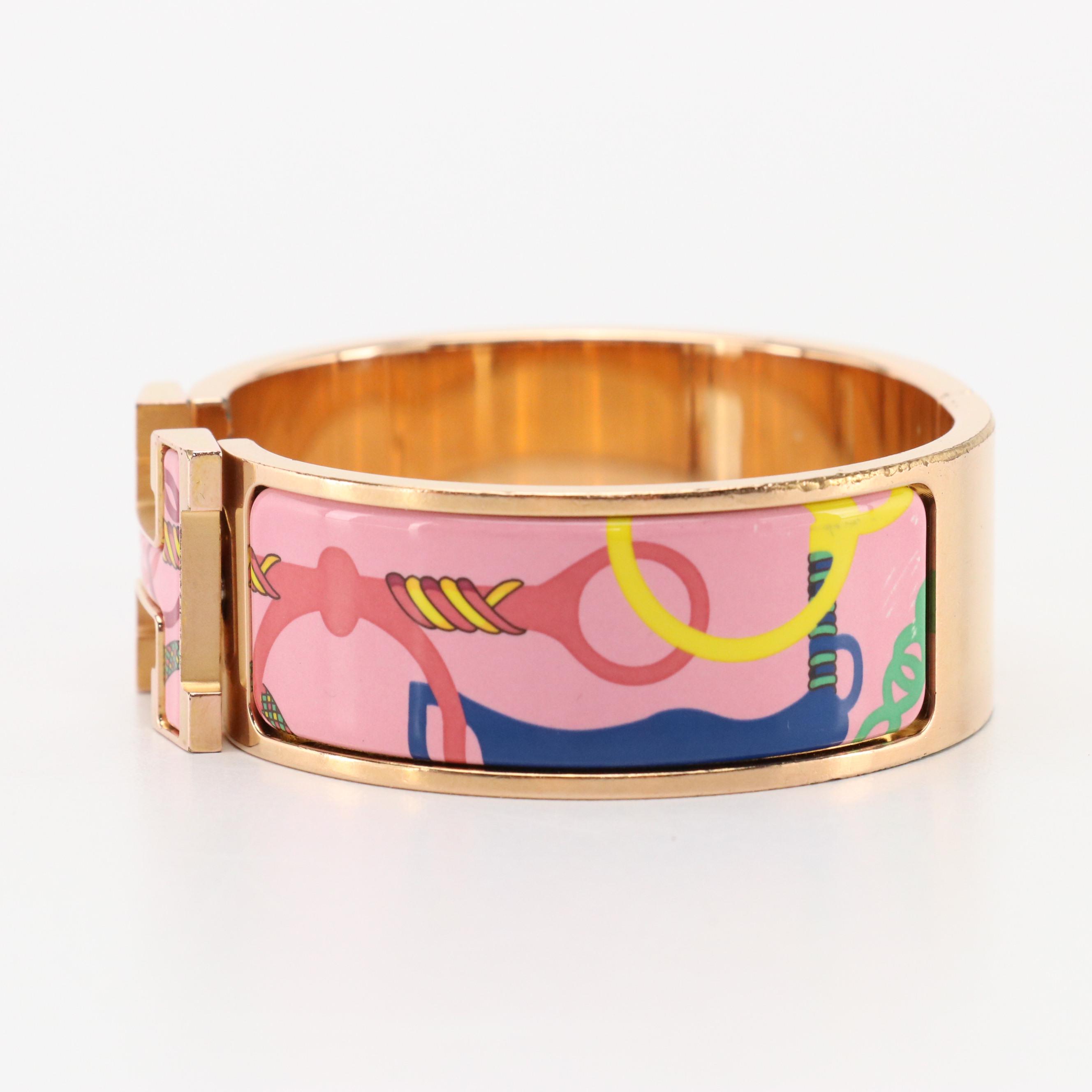 Hermès Panoplie Equestre Enameled Clic Clac H Bracelet in Box