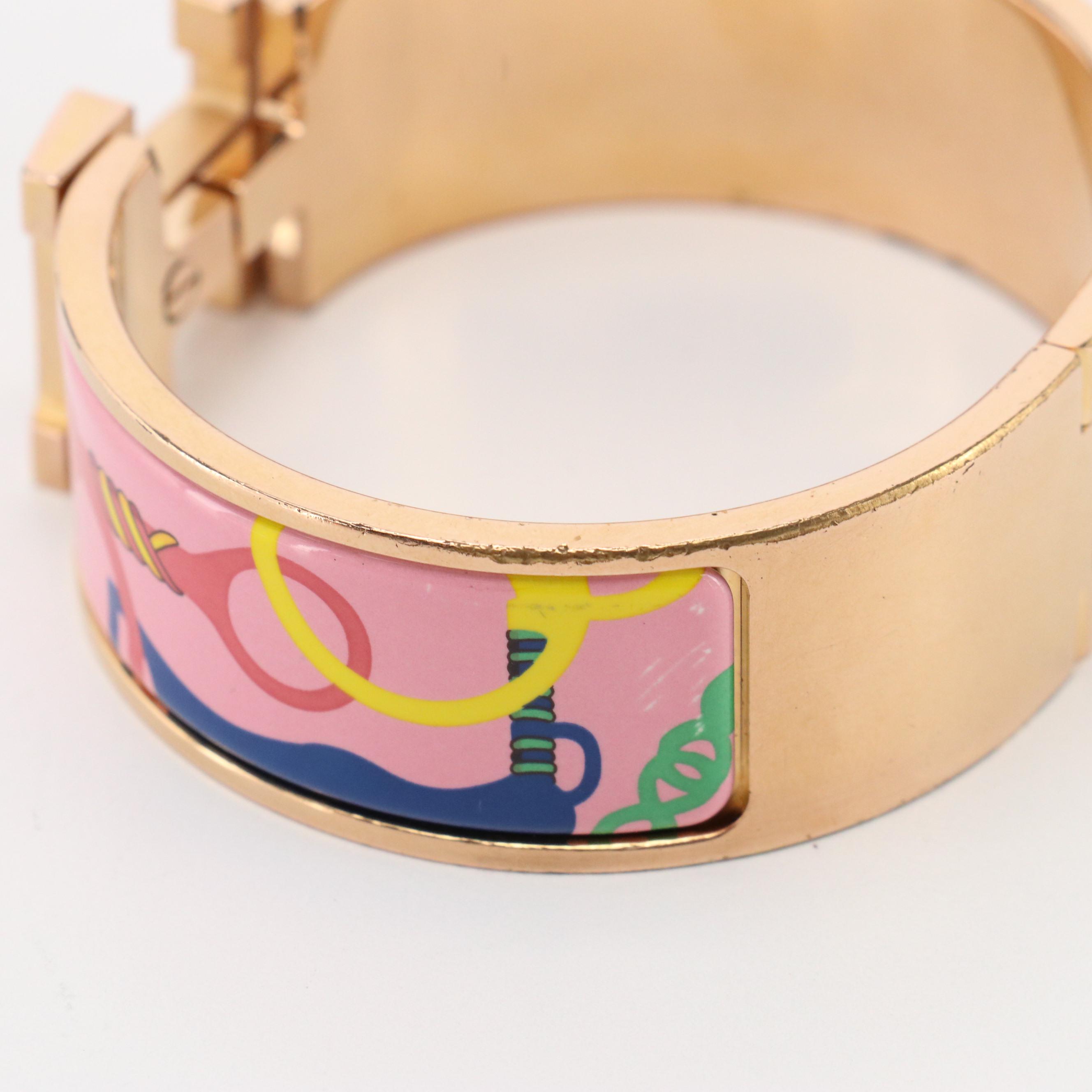 Hermès Panoplie Equestre Enameled Clic Clac H Bracelet in Box
