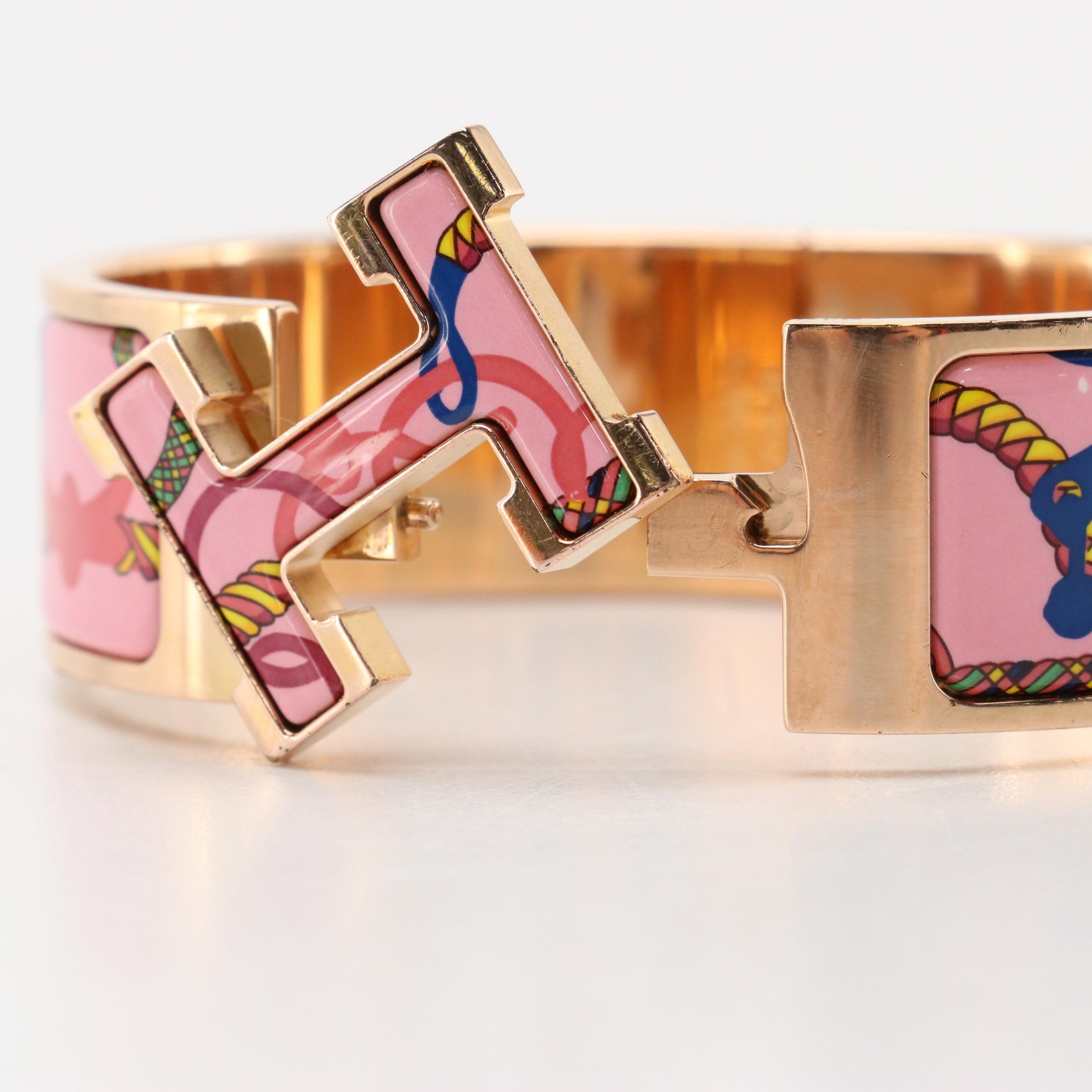 Hermès Panoplie Equestre Enameled Clic Clac H Bracelet in Box