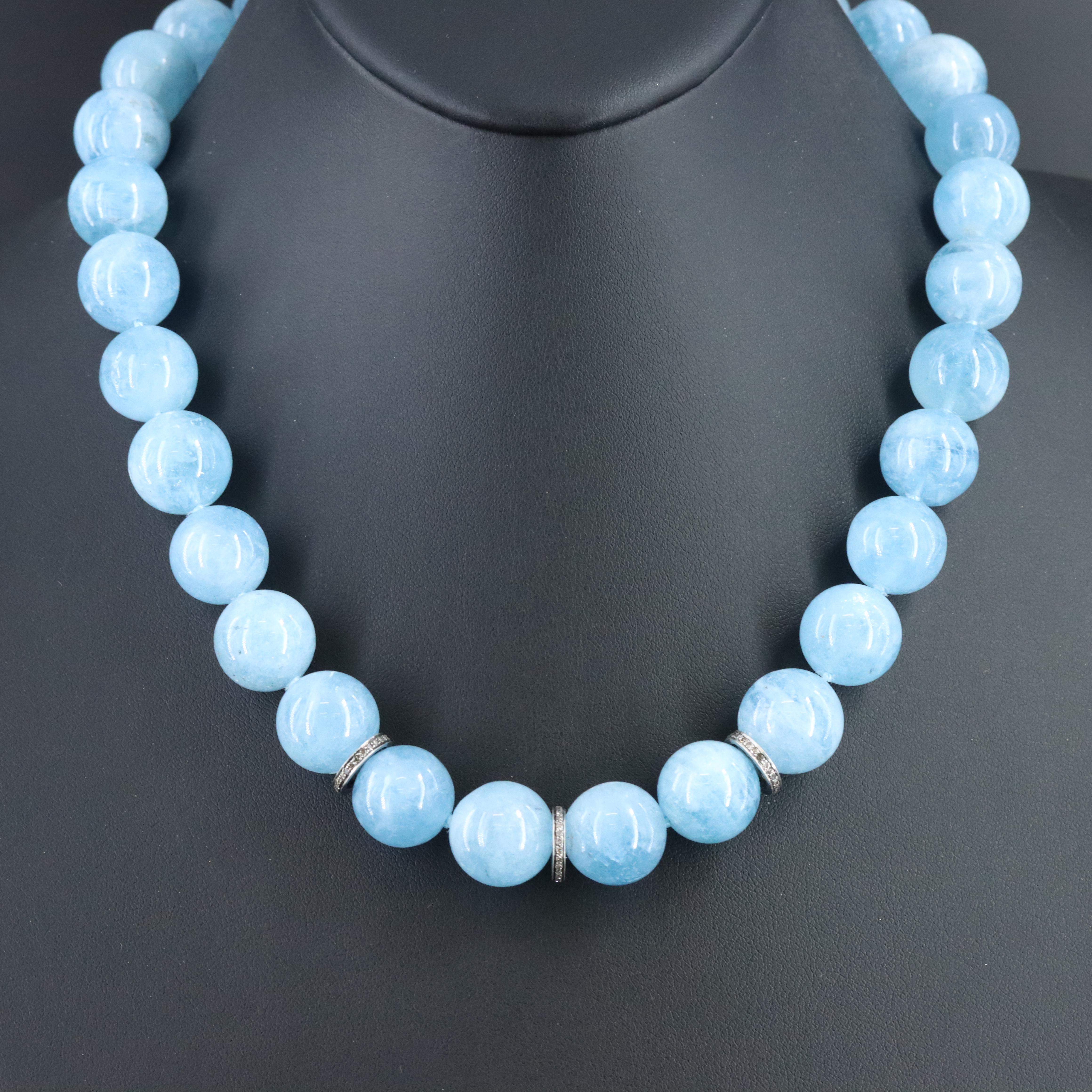 Sheryl Lowe Sterling Aquamarine and Diamond Necklace