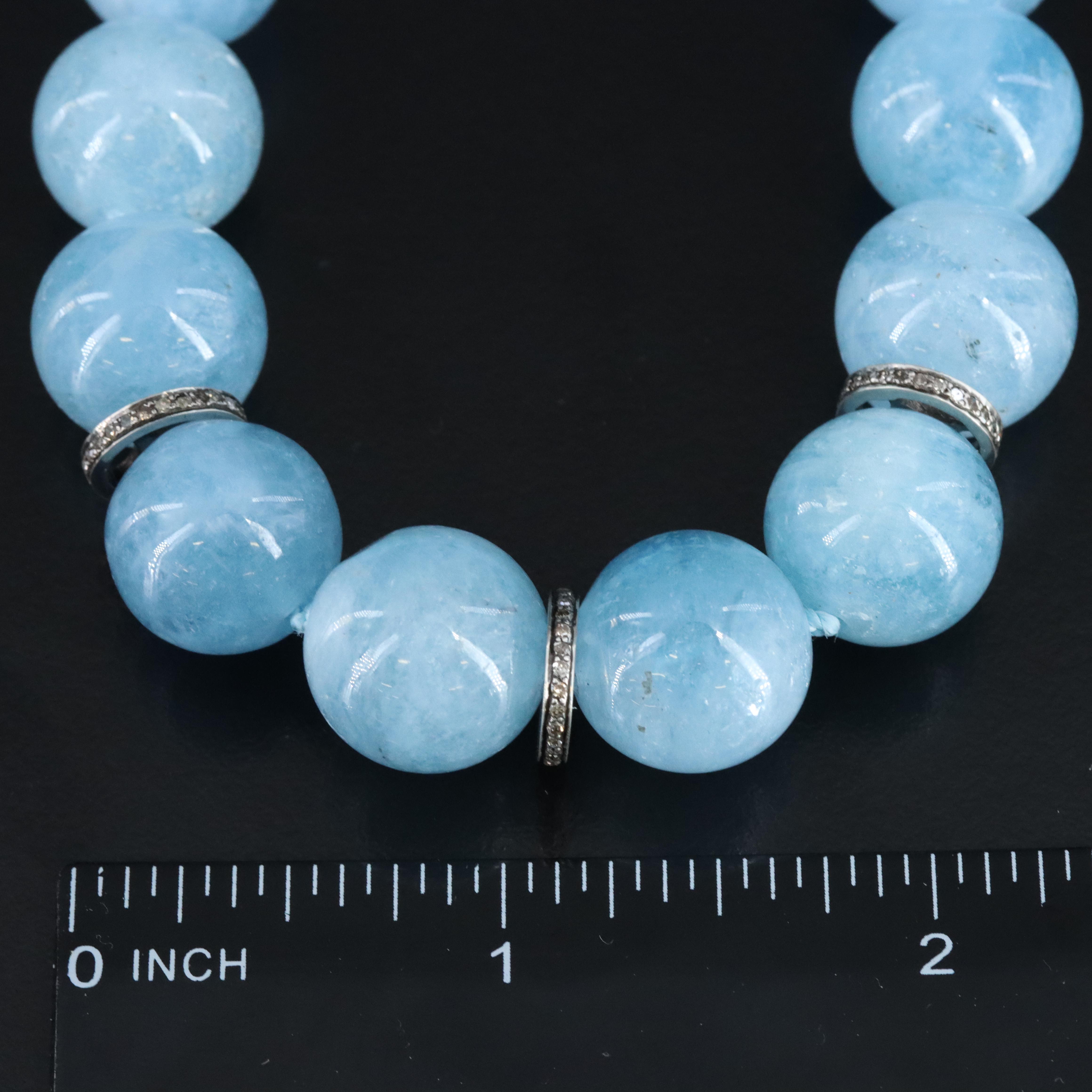 Sheryl Lowe Sterling Aquamarine and Diamond Necklace