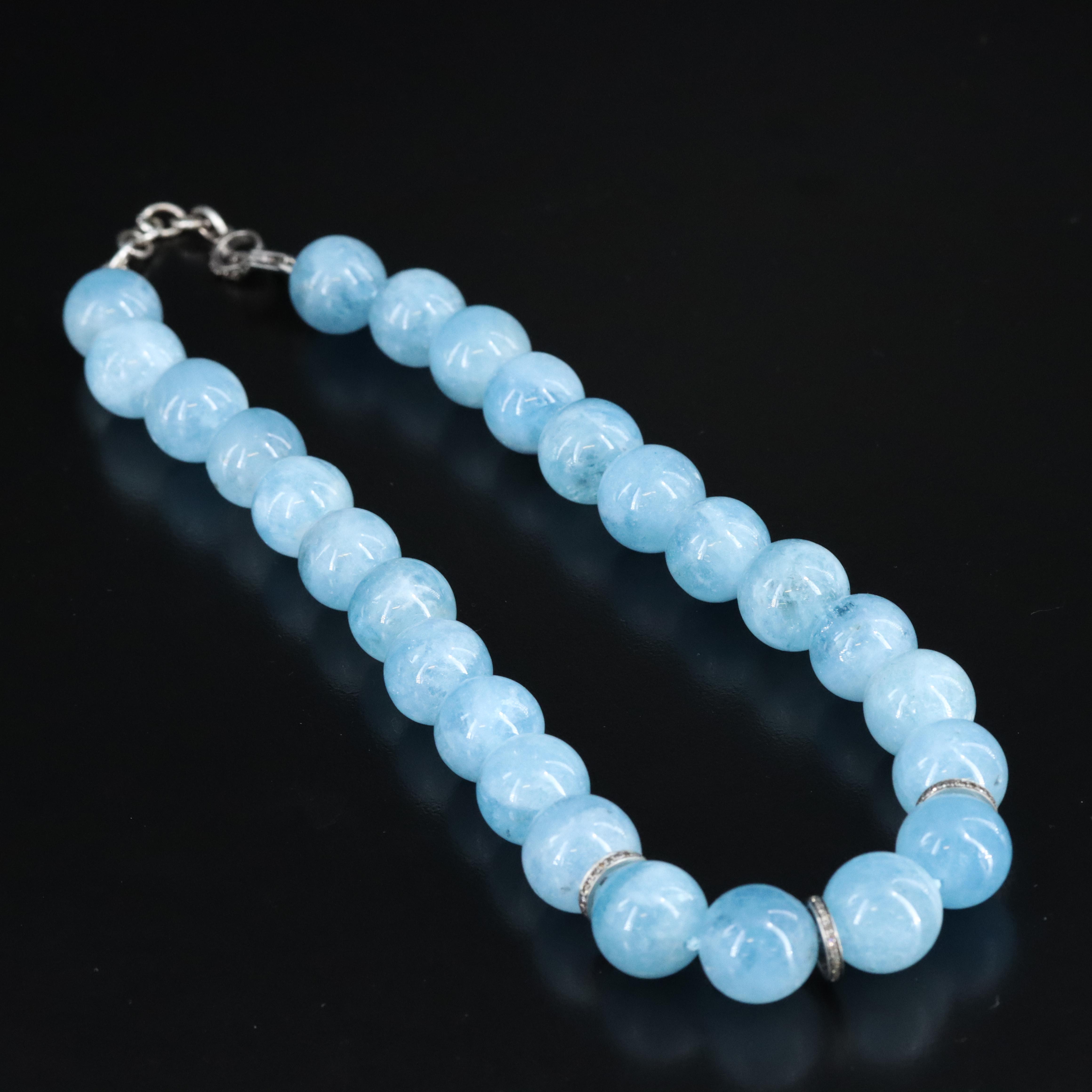 Sheryl Lowe Sterling Aquamarine and Diamond Necklace