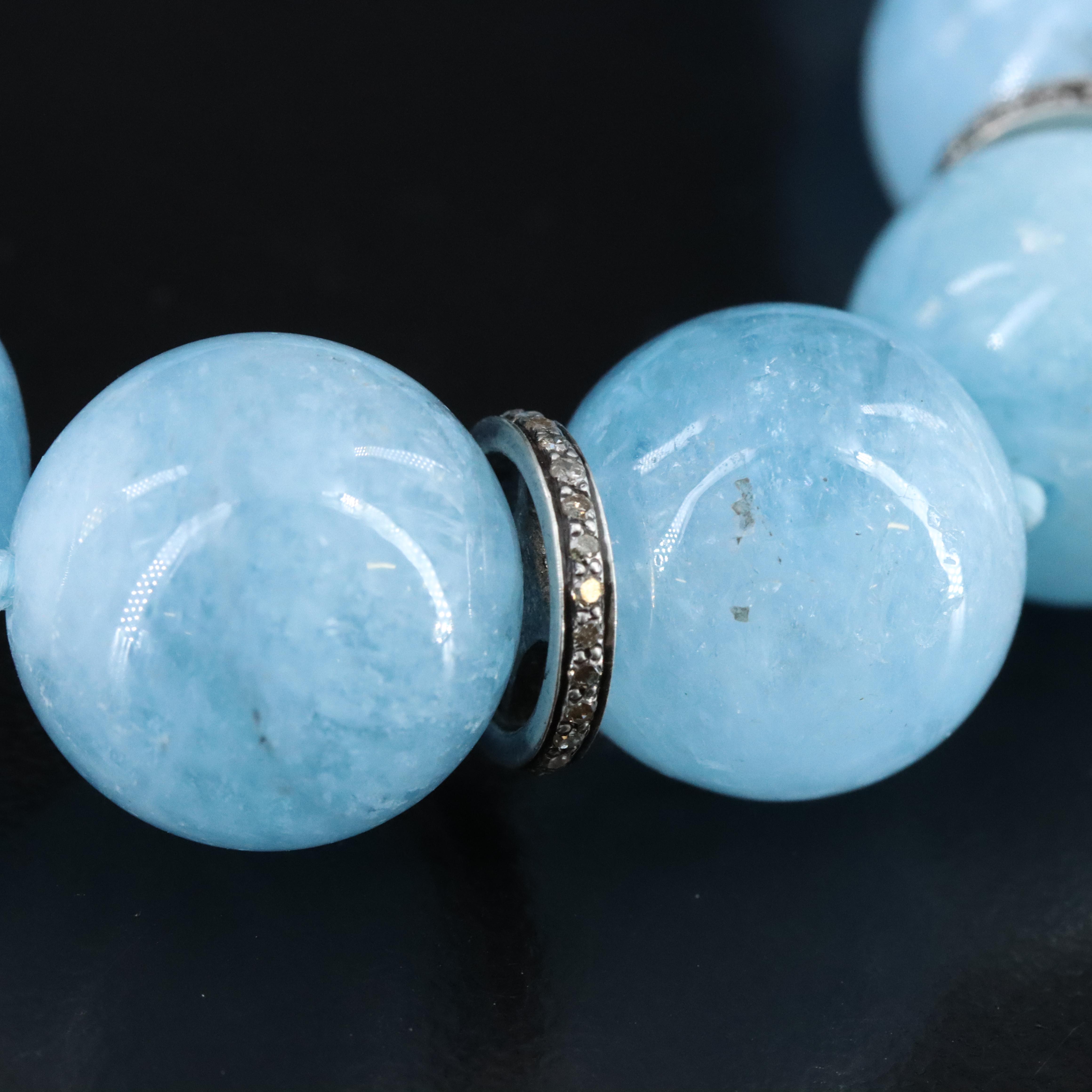 Sheryl Lowe Sterling Aquamarine and Diamond Necklace