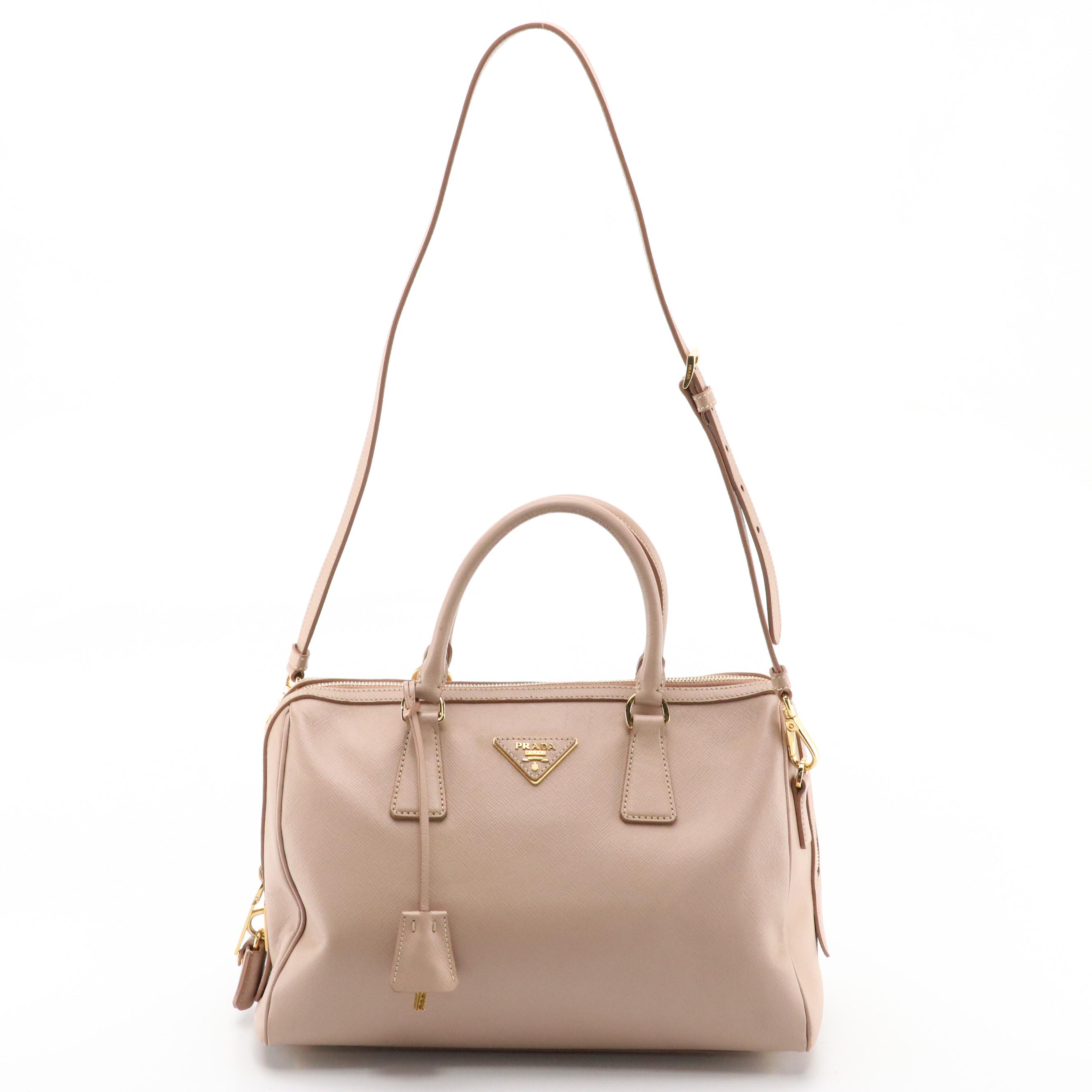 Prada Boston Two-Way Bag in Blush Pink Lux Saffiano Leather