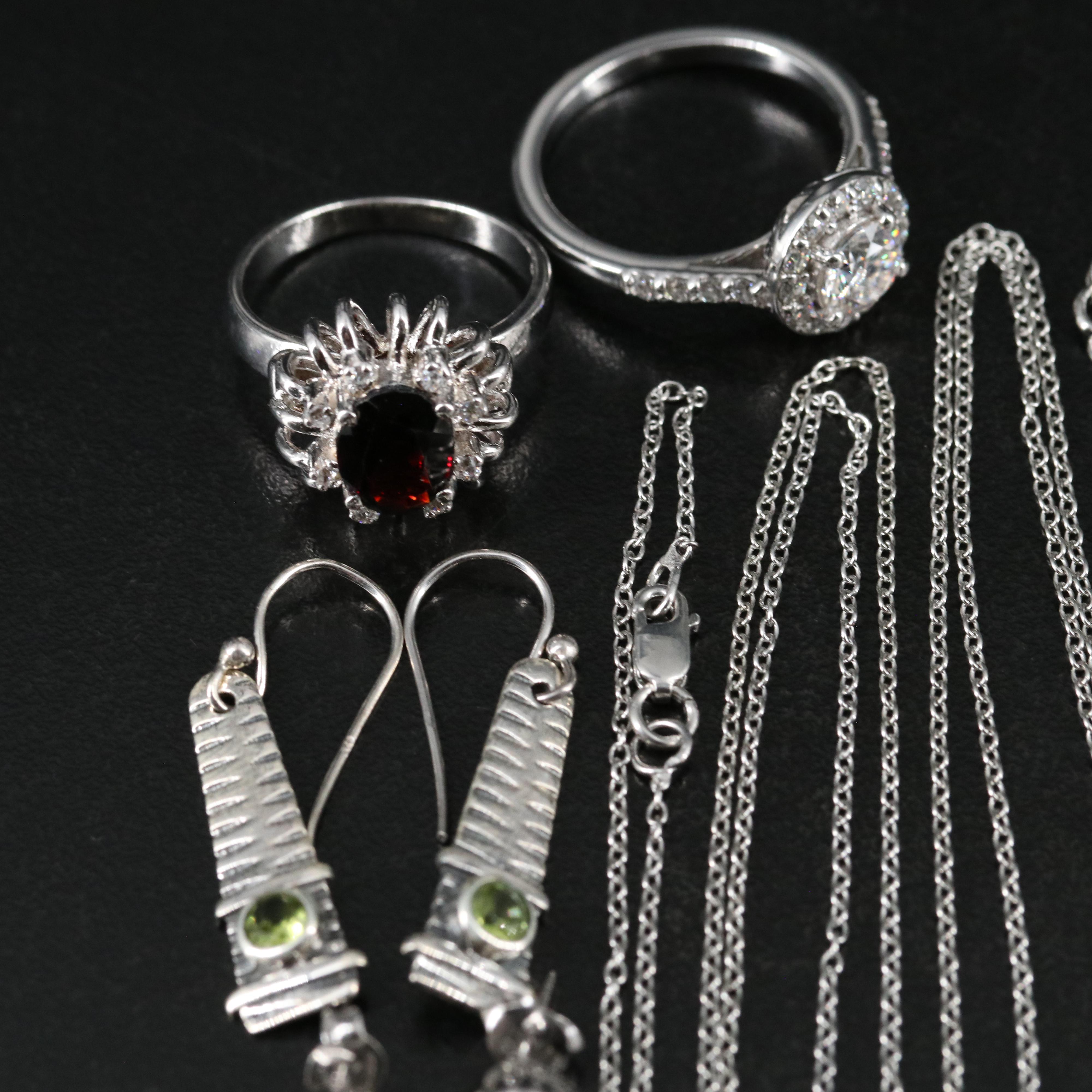 14 Assorted Sterling Silver Rings, Necklaces, Earrings, and Pendants