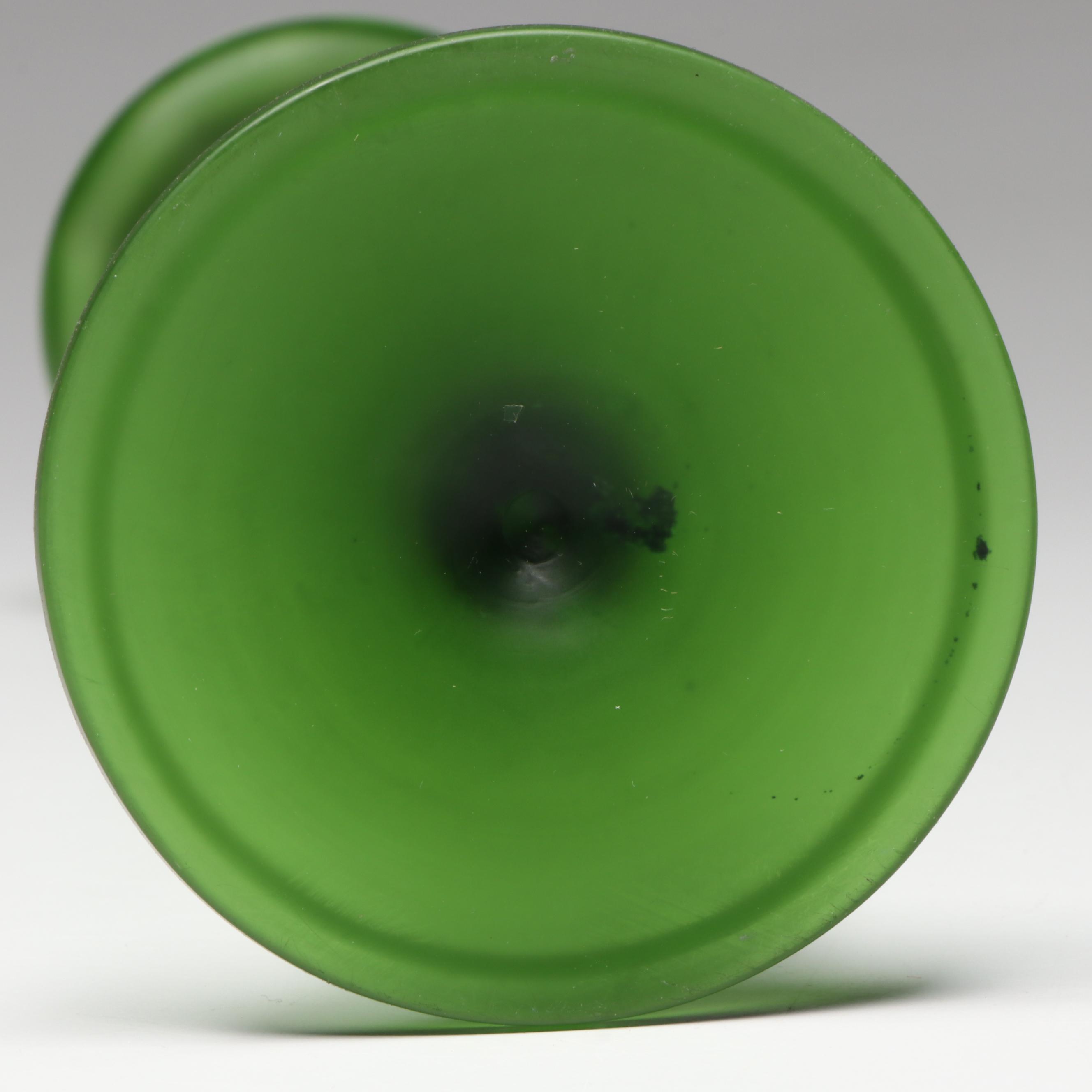 Victorian Green Glass Mary Gregory Style Portrait Vase, Late 19th/ Early 20th C.
