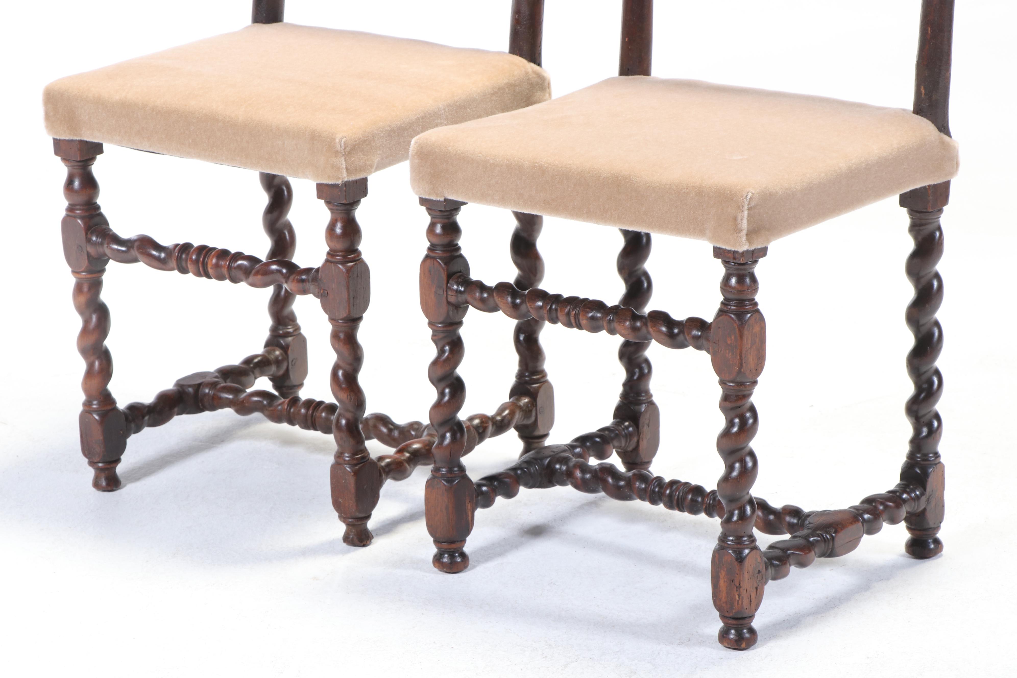 Pair Carved Oak "Barley Twist" Side Chairs, Late 17th/Early 18th Century
