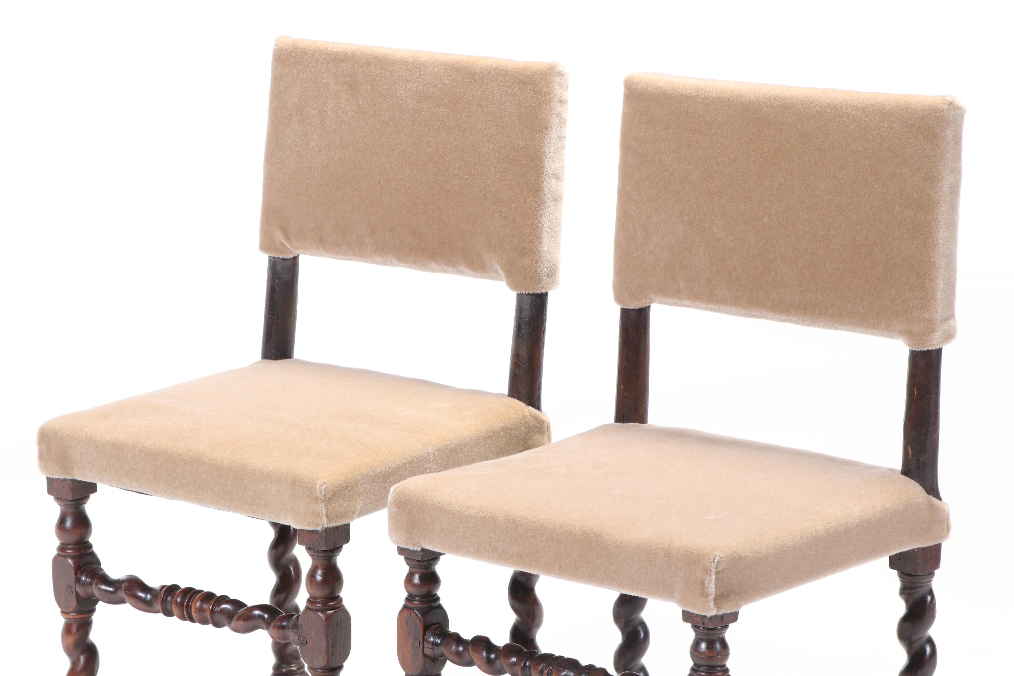 Pair Carved Oak "Barley Twist" Side Chairs, Late 17th/Early 18th Century