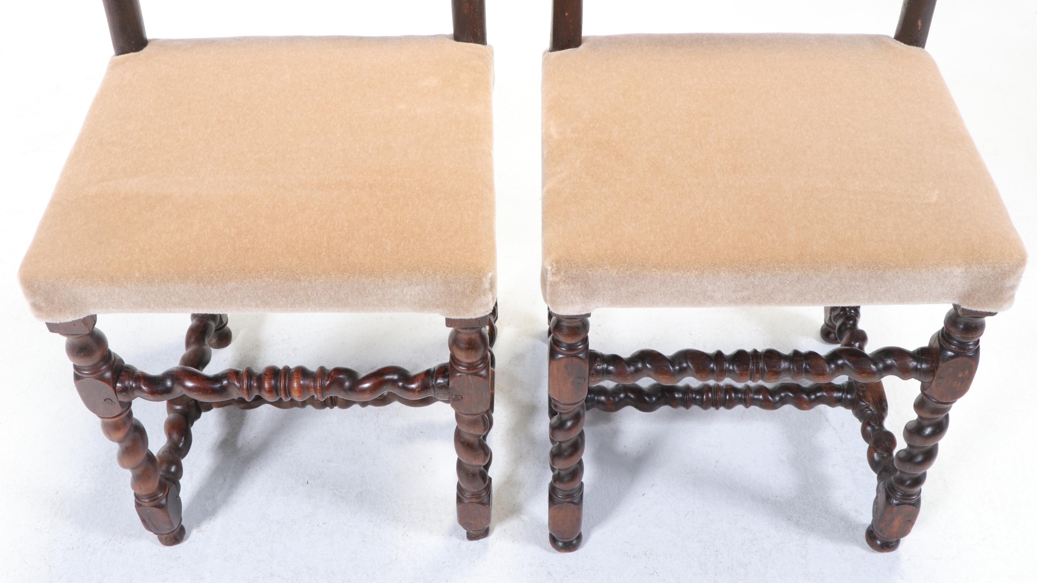 Pair Carved Oak "Barley Twist" Side Chairs, Late 17th/Early 18th Century