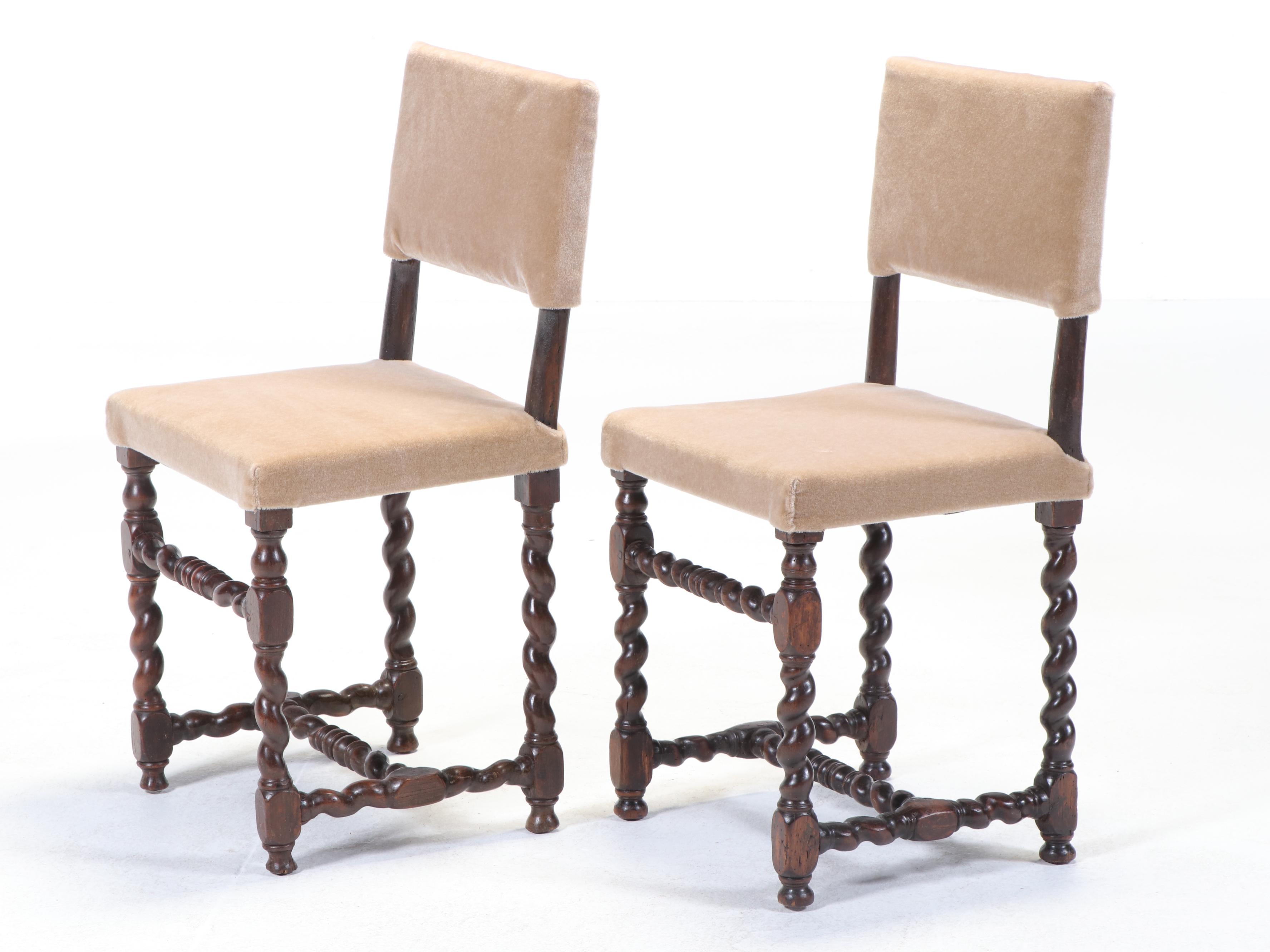 Pair Carved Oak "Barley Twist" Side Chairs, Late 17th/Early 18th Century