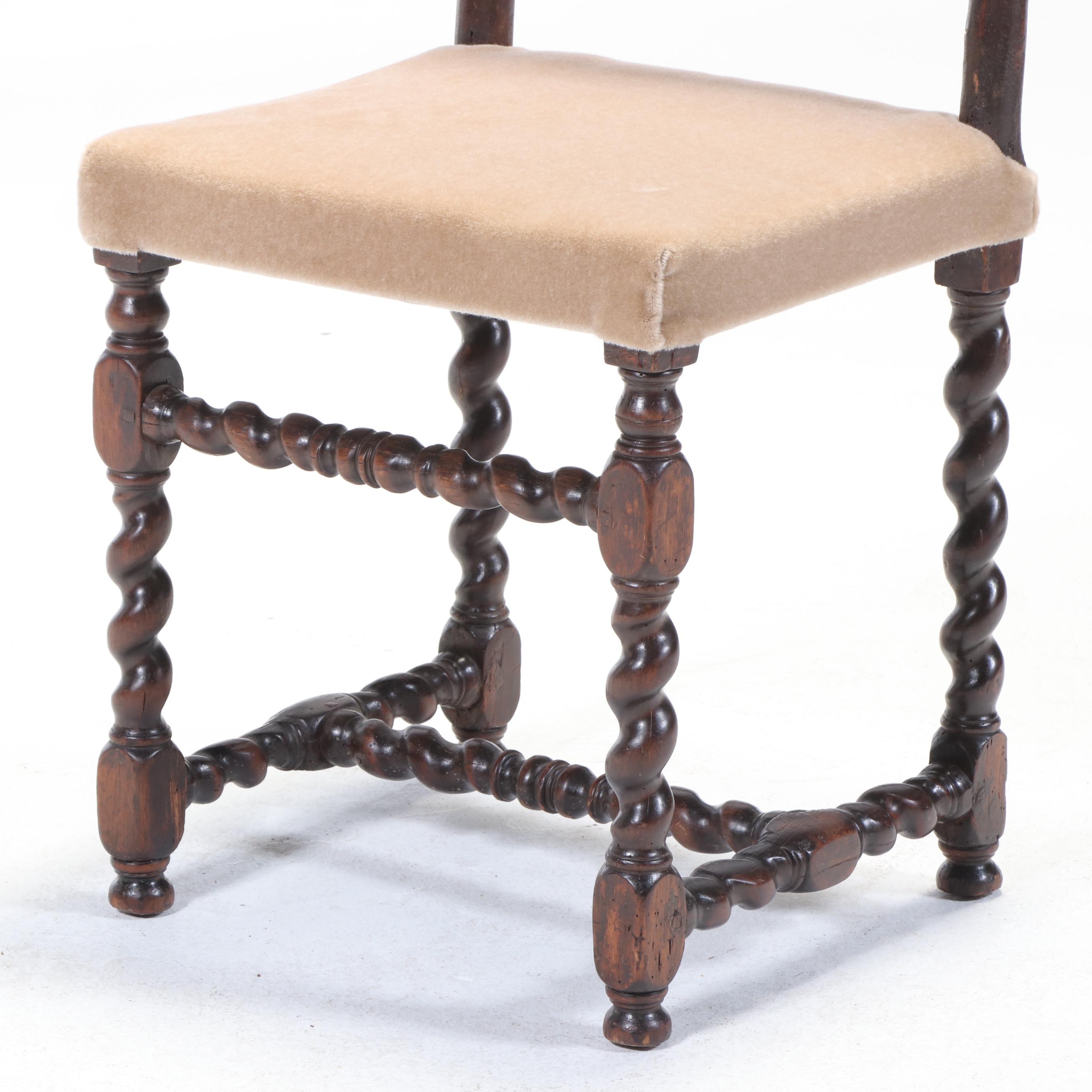 Pair Carved Oak "Barley Twist" Side Chairs, Late 17th/Early 18th Century