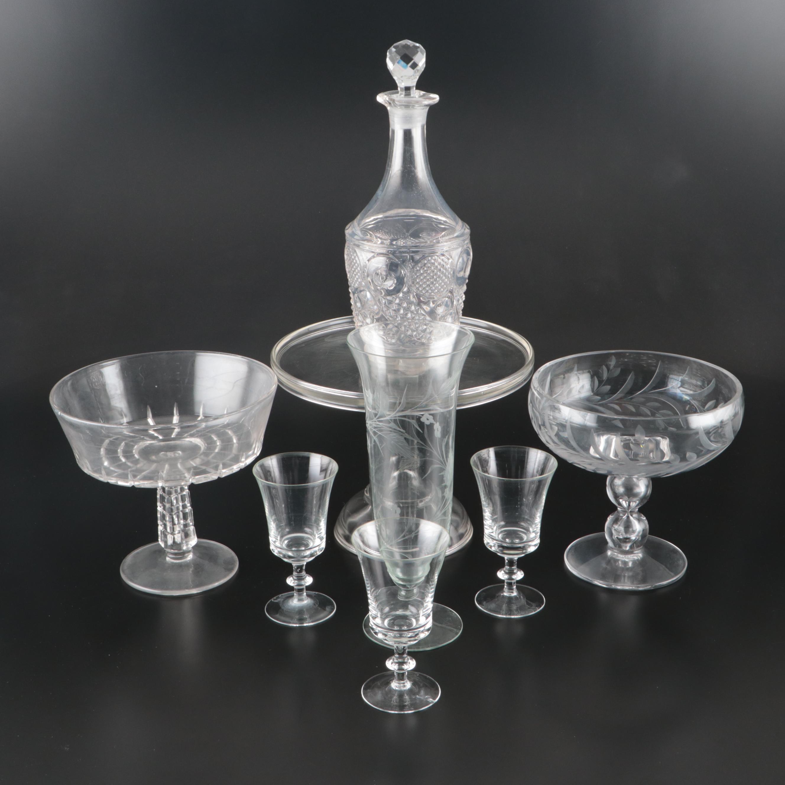 Bryce "Horn of Plenty" Glass Decanter with Wine Glasses, Vase and Serveware