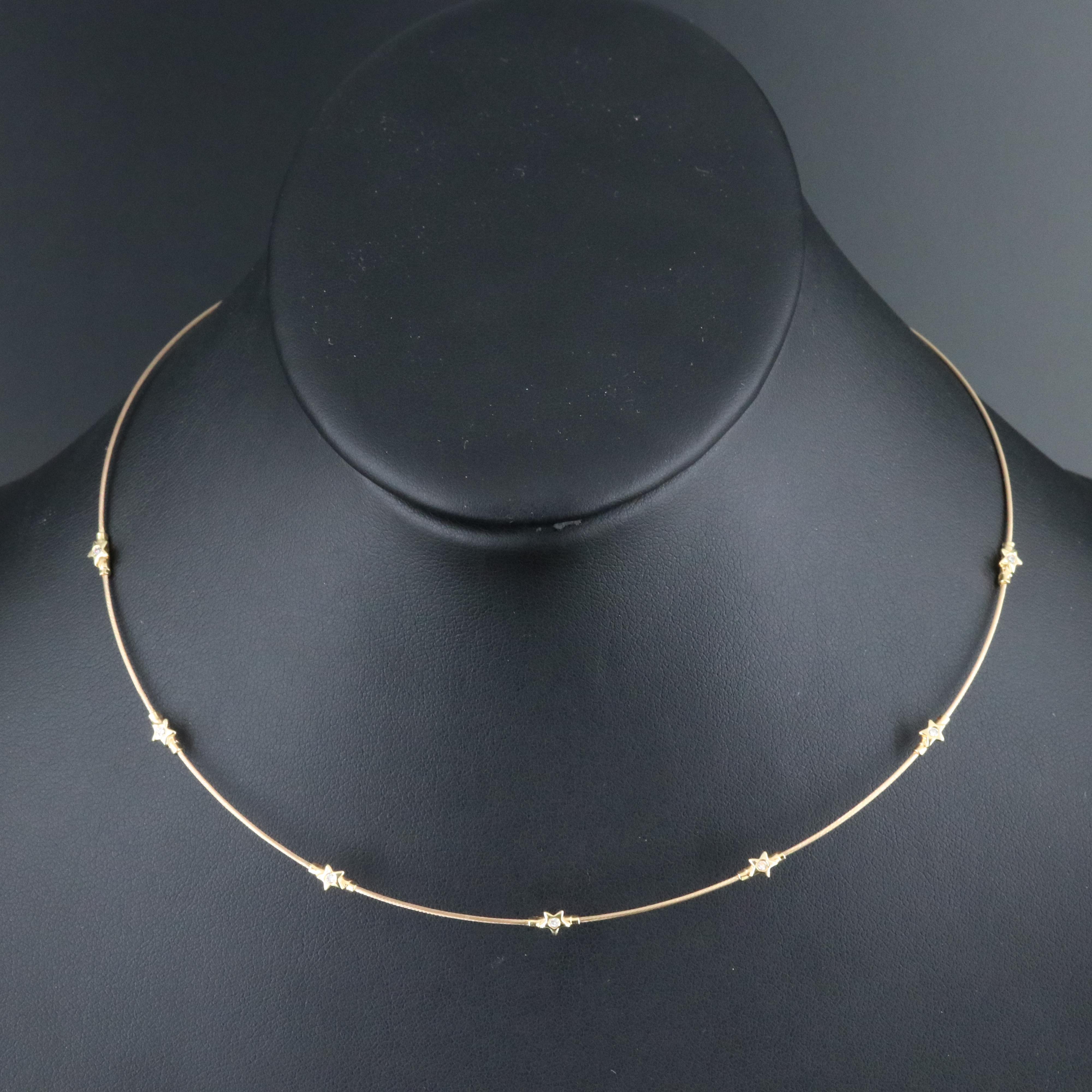 14K Star Station Necklace with Diamond Accents