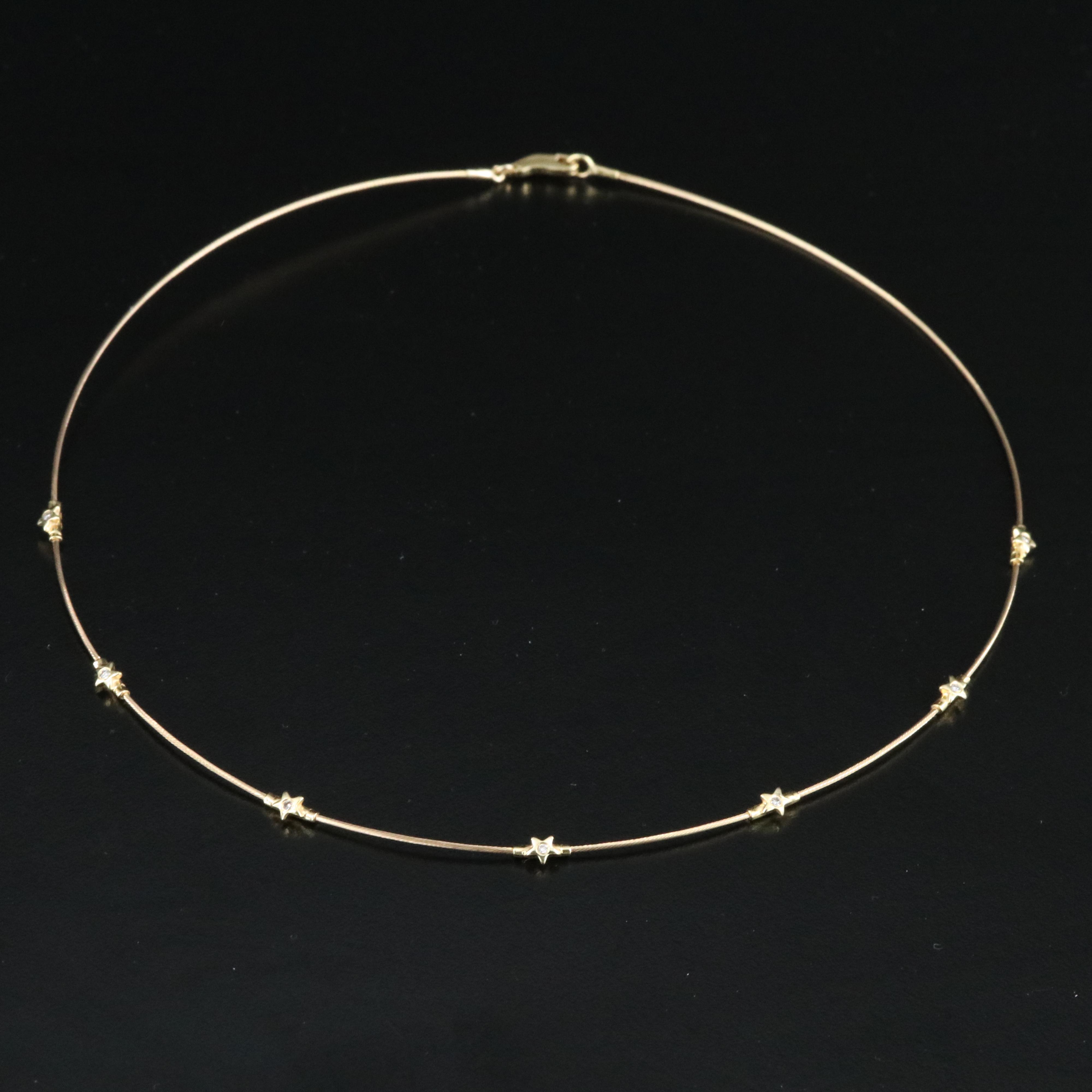 14K Star Station Necklace with Diamond Accents