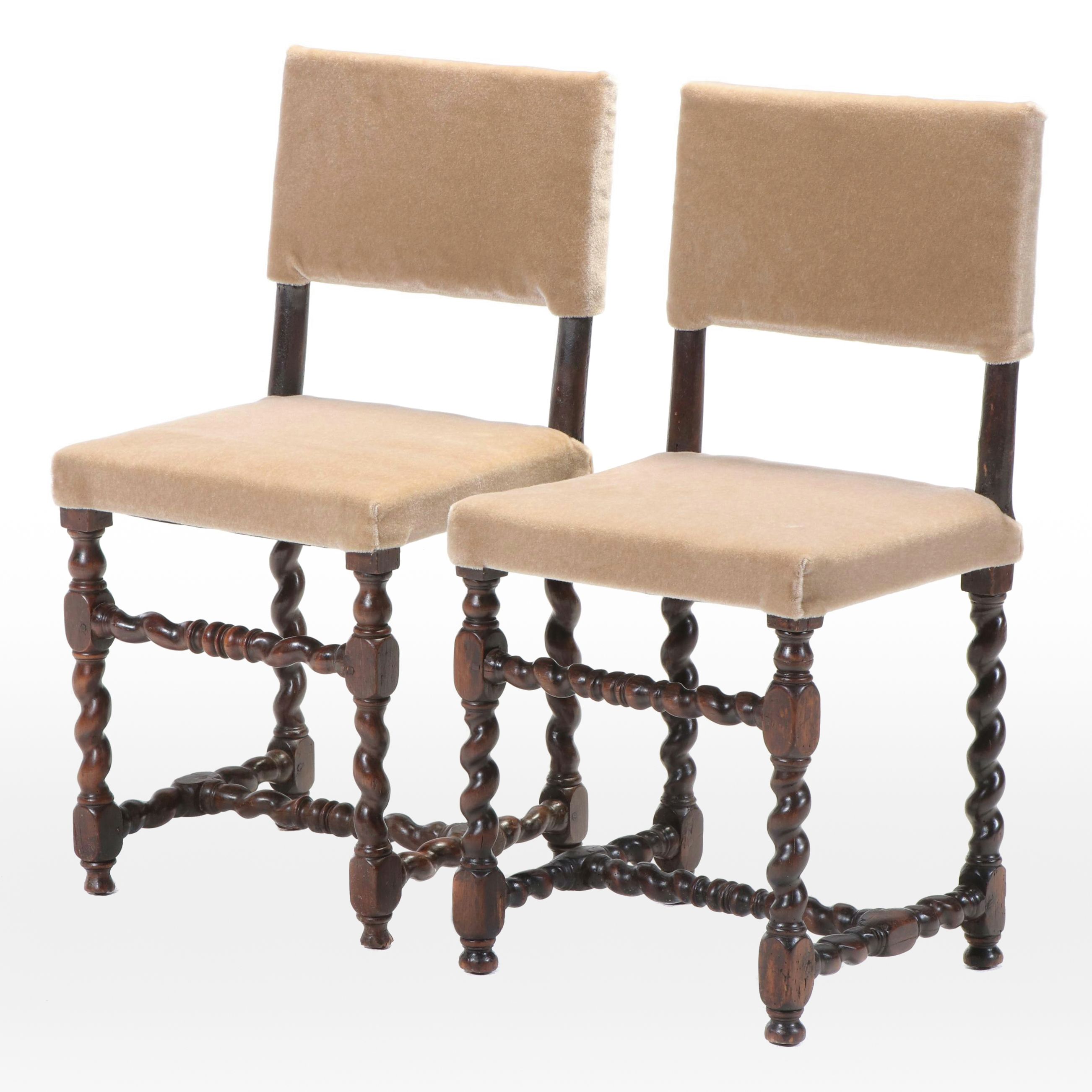 Pair Carved Oak "Barley Twist" Side Chairs, Late 17th/Early 18th Century