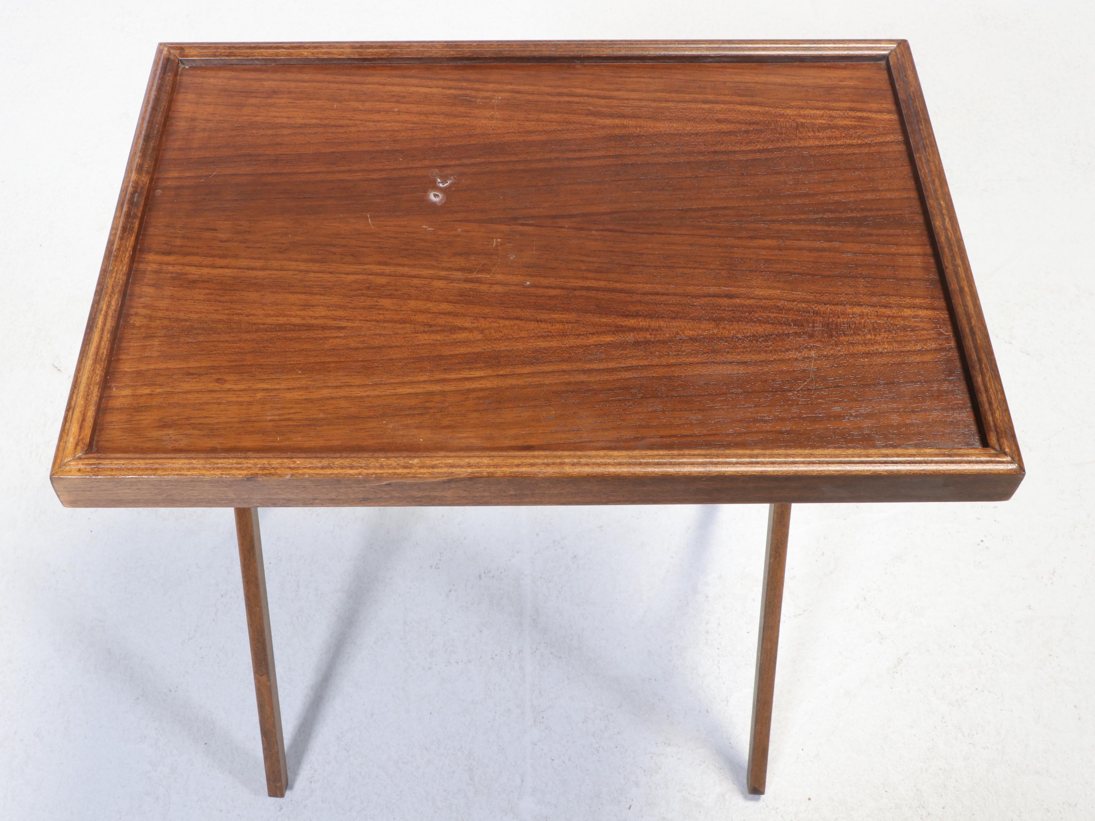 Pair of Mid Century Modern Walnut TV Tray Tables with Stand
