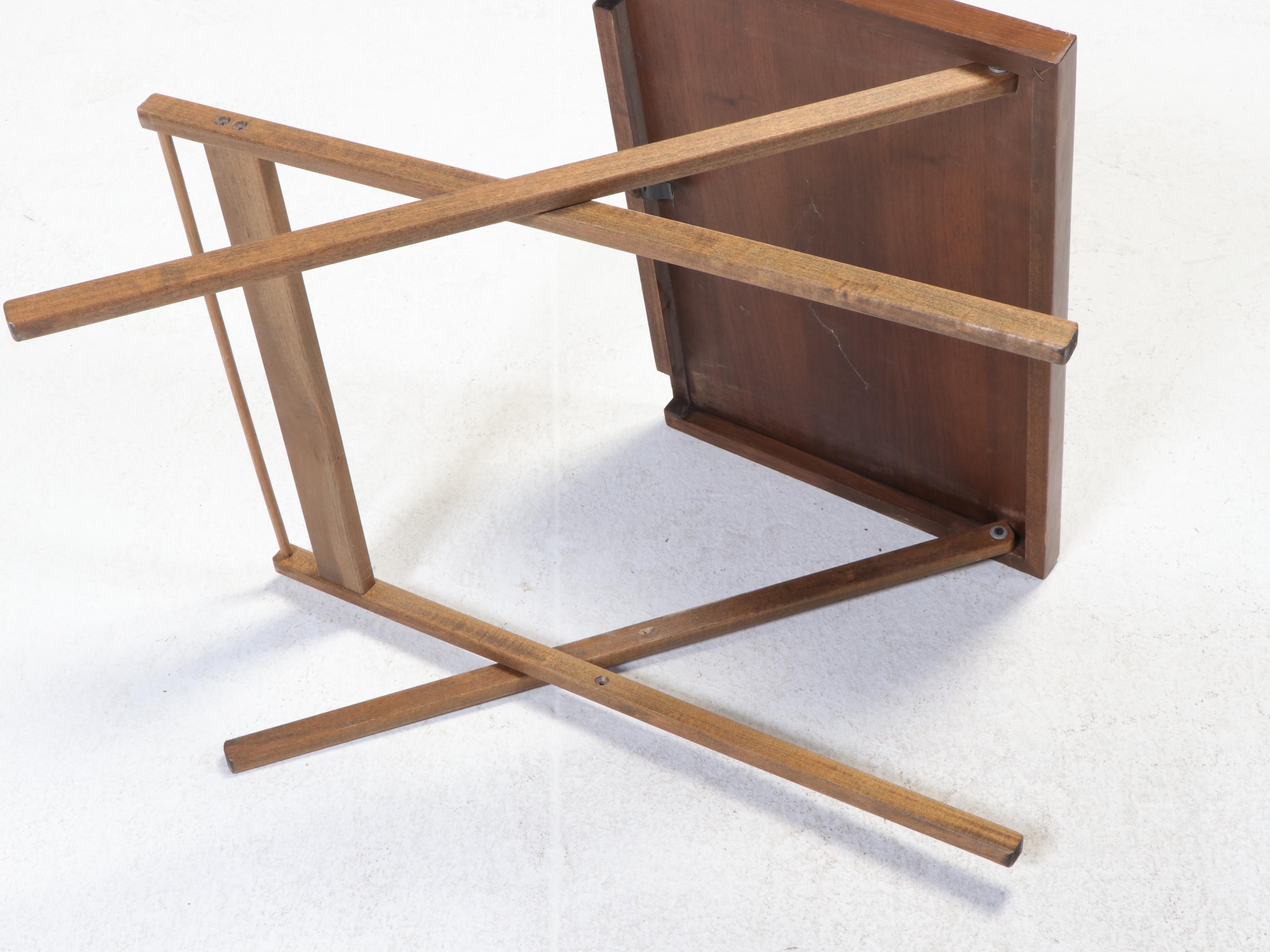 Pair of Mid Century Modern Walnut TV Tray Tables with Stand
