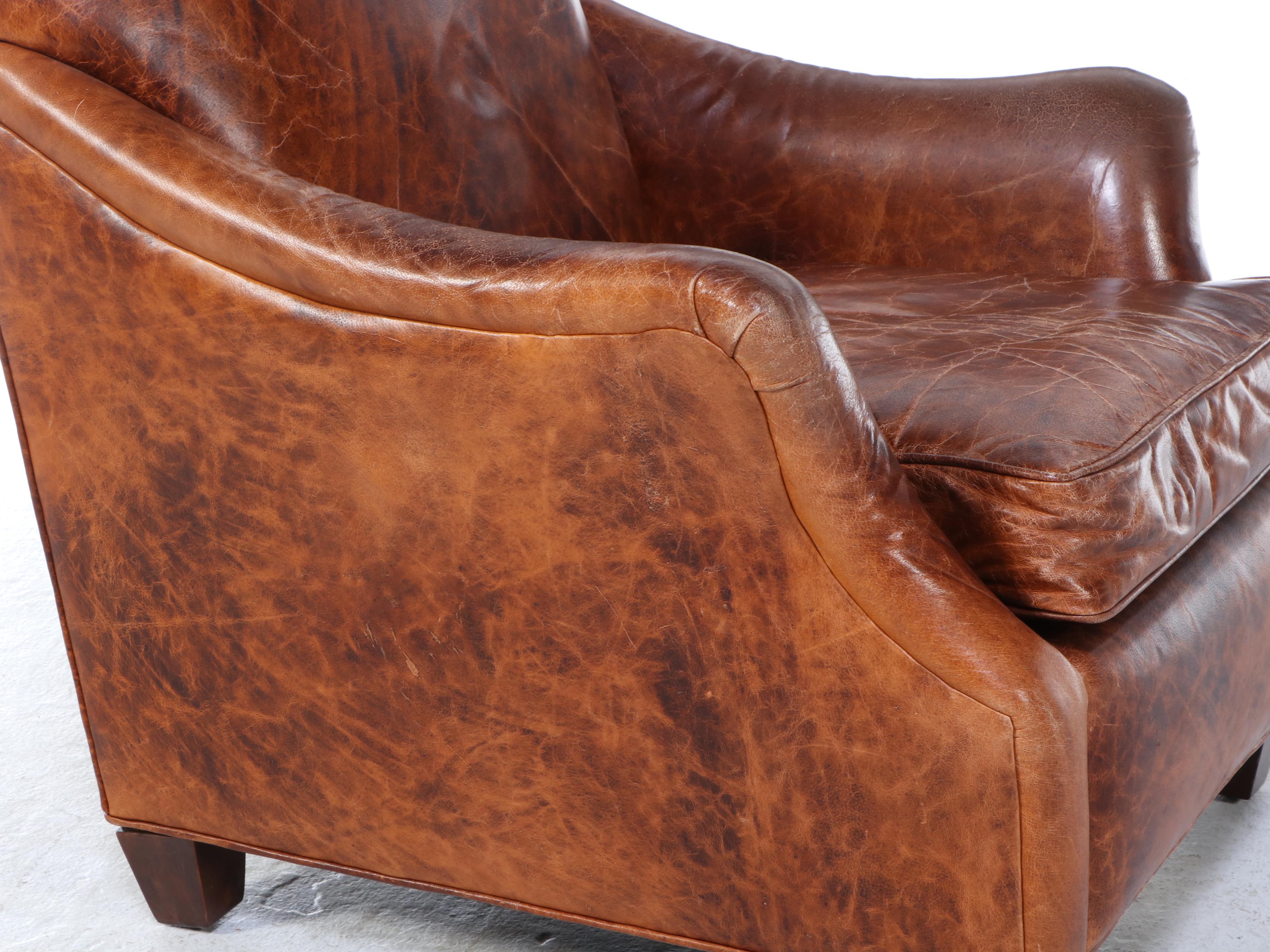 Trindi Furniture Art Deco Style Distressed Leather Club Chair